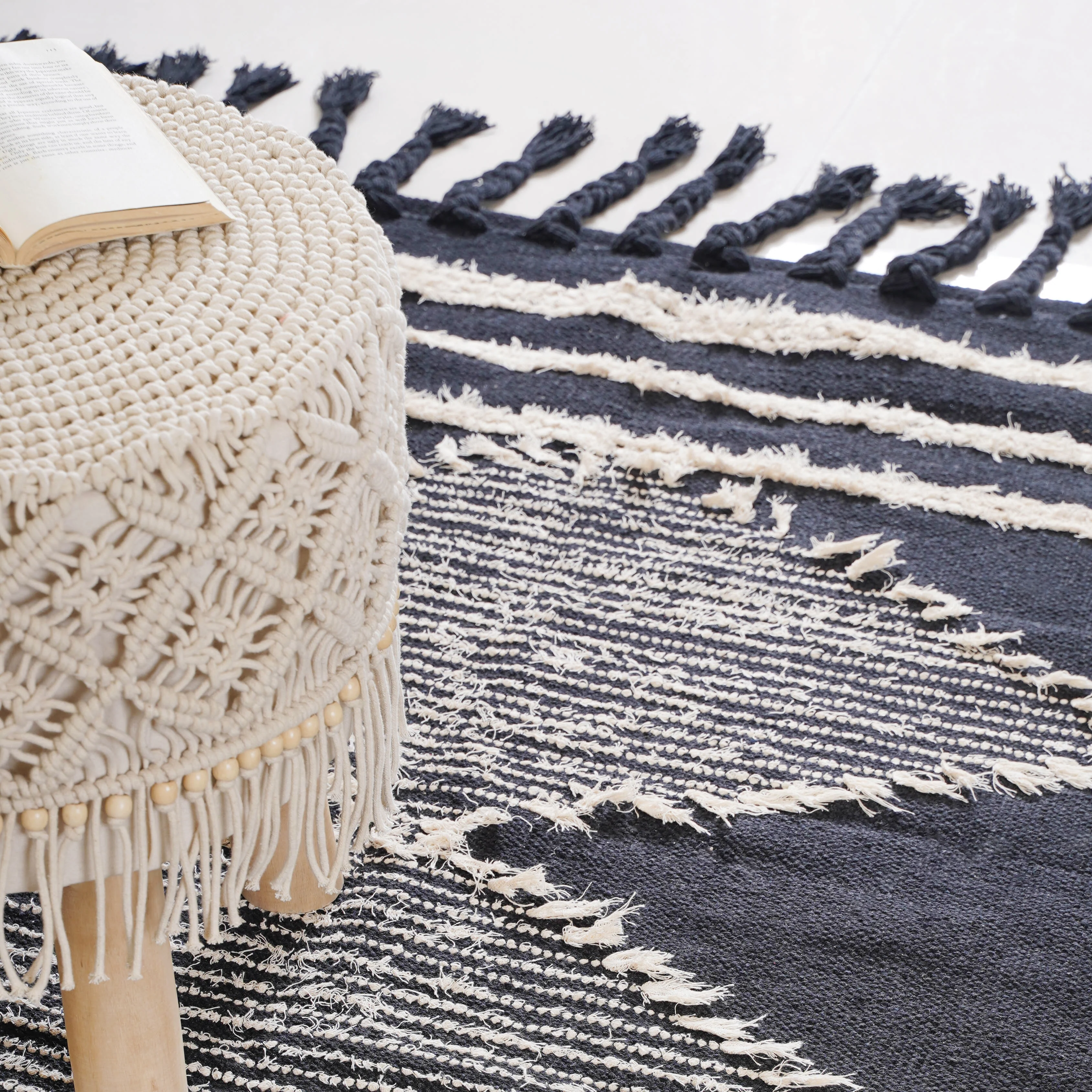 Black Handwoven Carpet for Living Room - Image 8