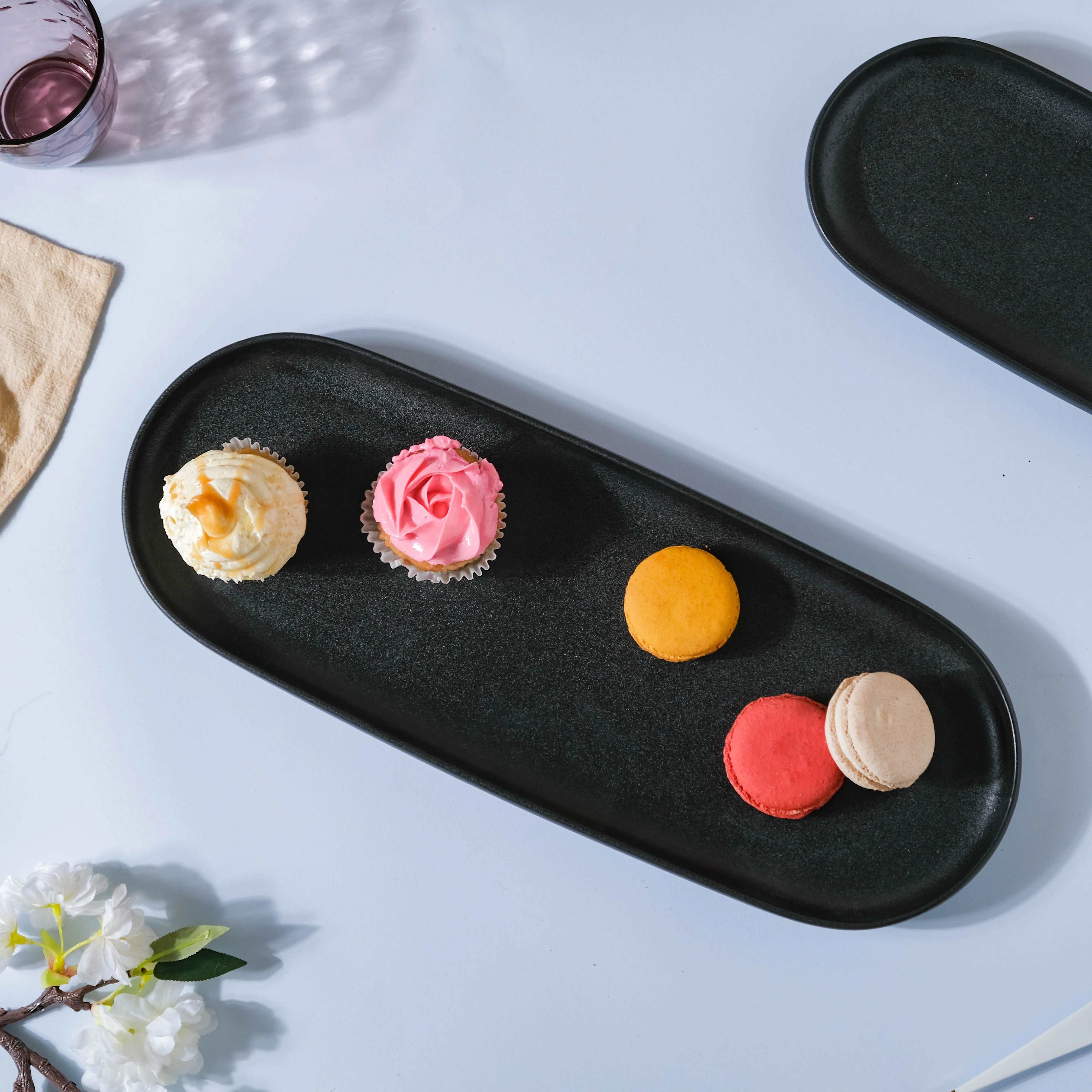 Black Long Ceramic Serving Platter - Image 2