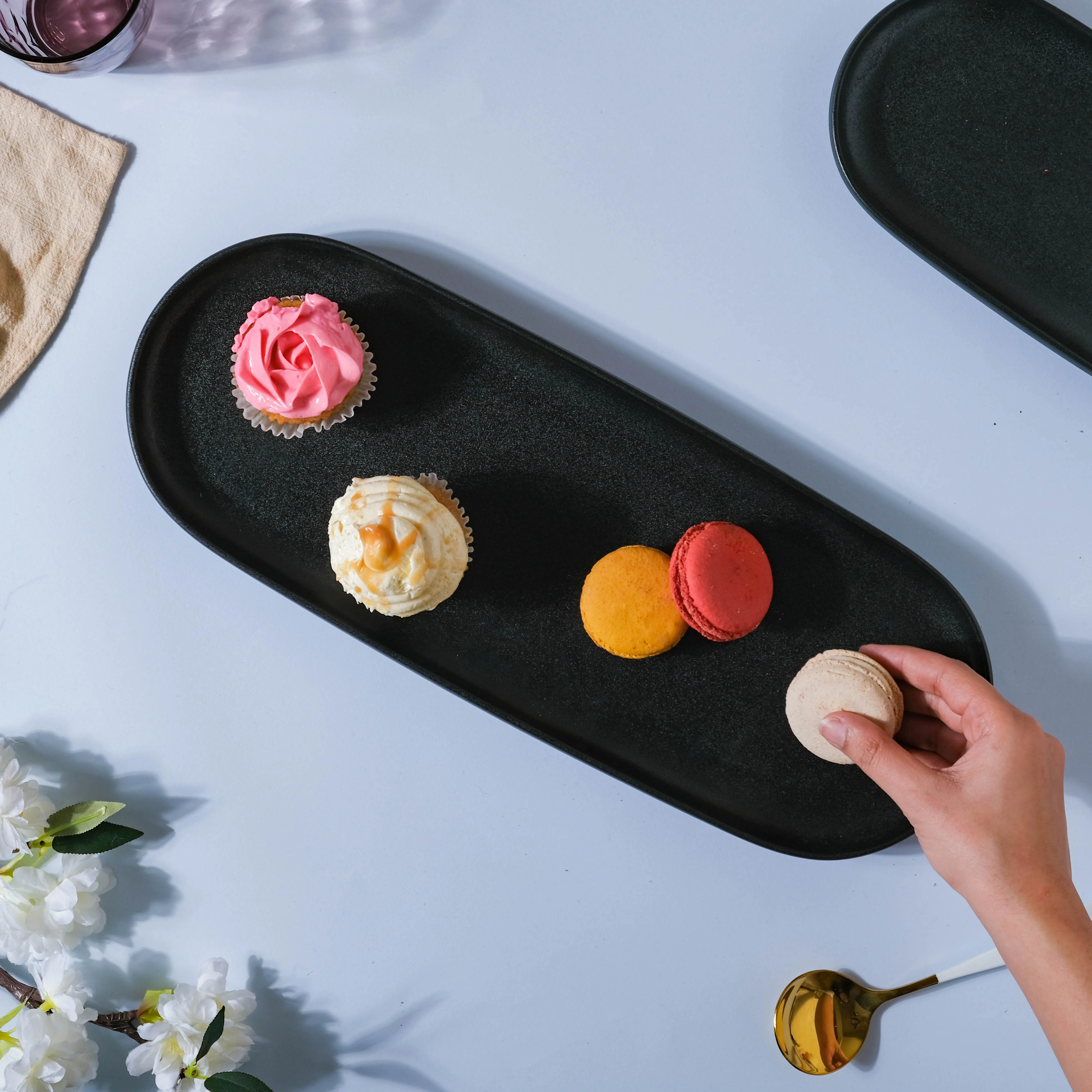 Black Long Ceramic Serving Platter - Image 3