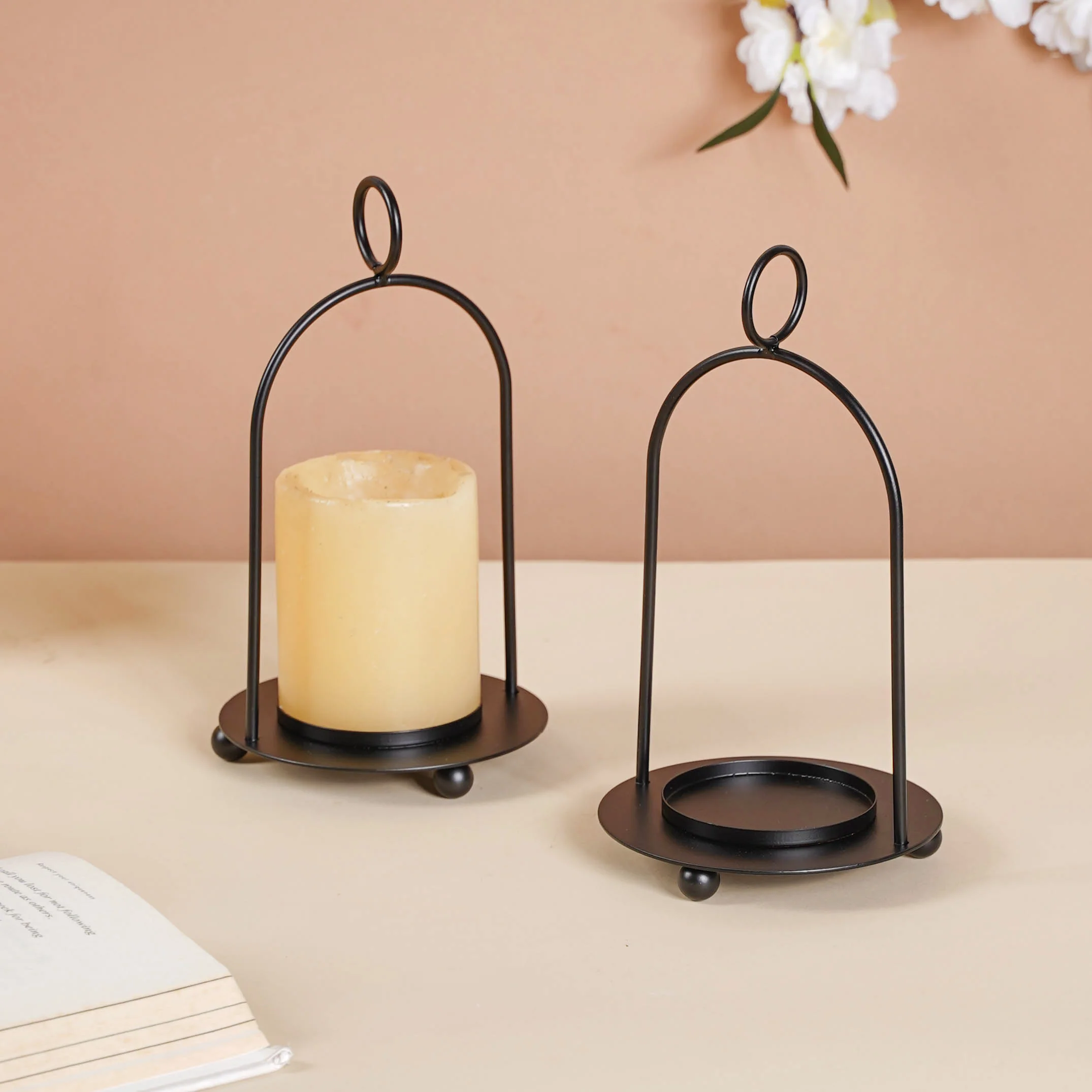 Black Metal Candle Stand Set of 2 - Image 7