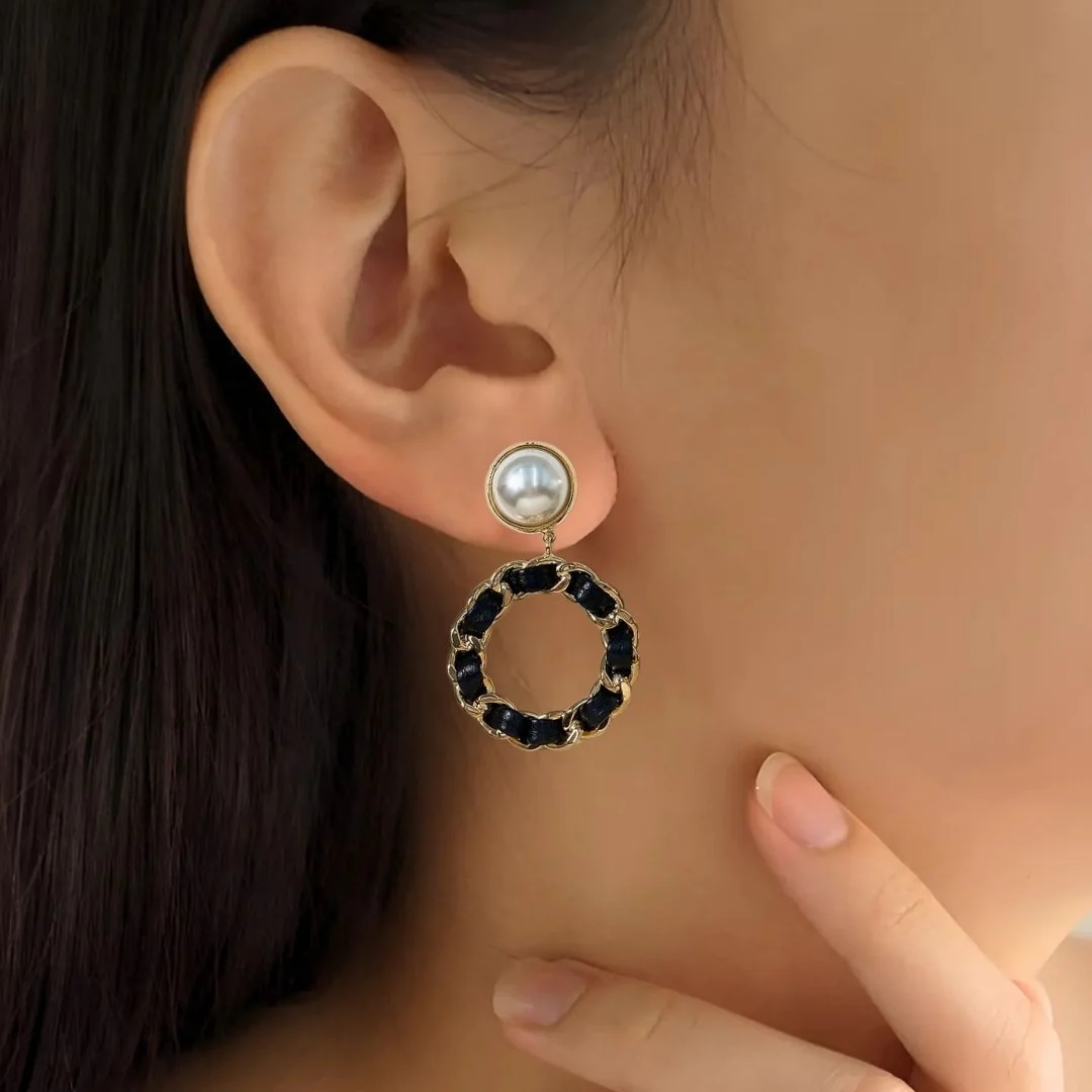 Black On Gold Dangling Earrings - Image 2