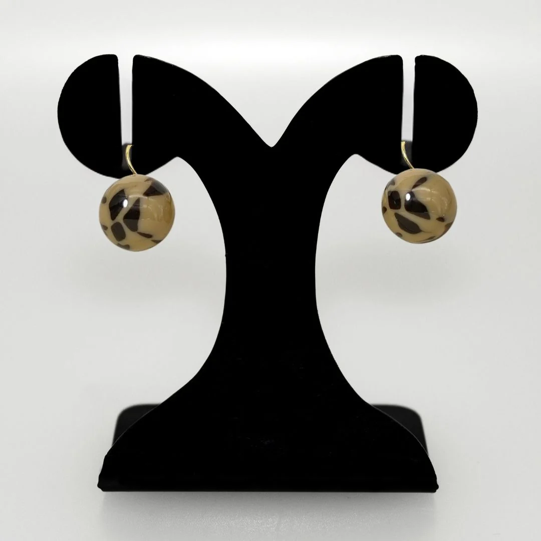Black Patterned Brown Bead Earrings - Image 6