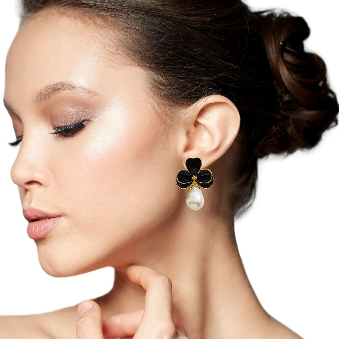 Black Pearl Drop Earrings - Image 5