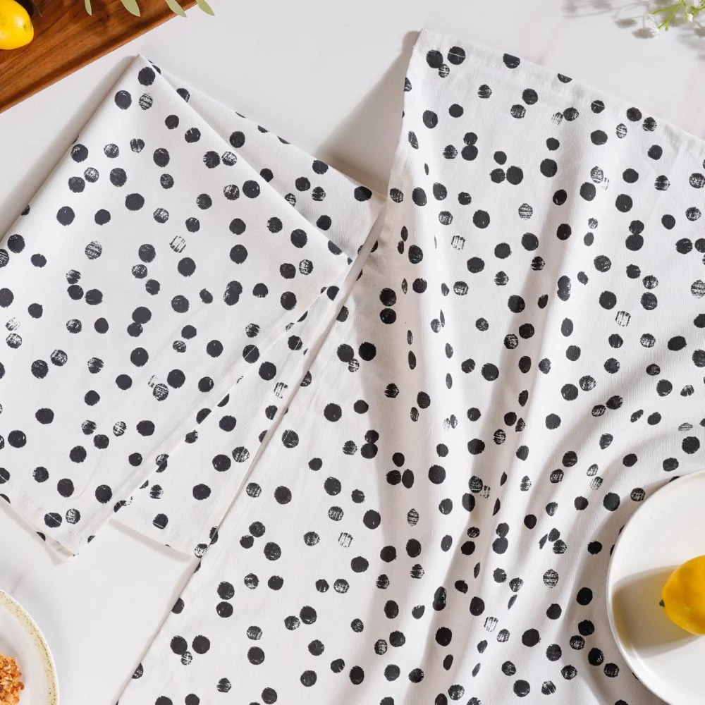 Black Polka Dots Cotton Towel Set Of 2 - Image 4