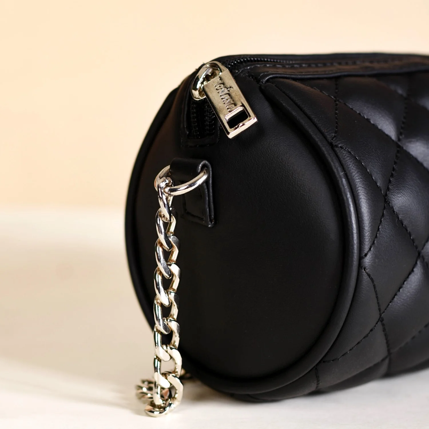 Black Quilted Mini Barrel Bag - Image 14