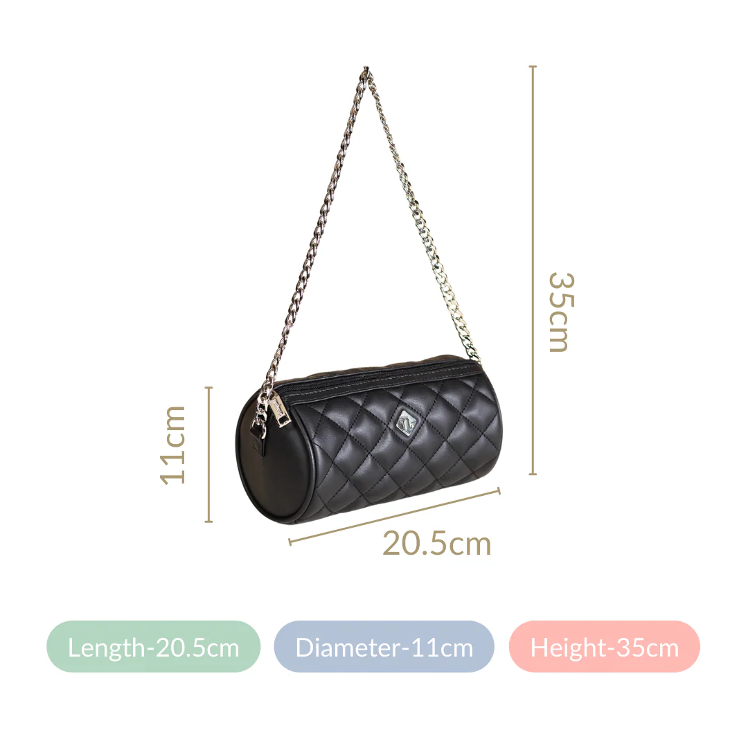 Black Quilted Mini Barrel Bag - Image 7
