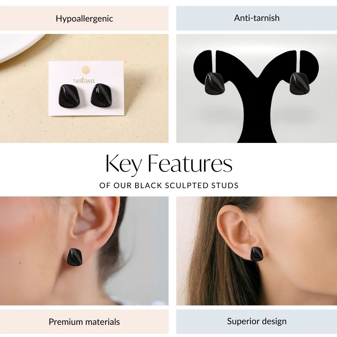 Black Sculpted Studs - Image 5