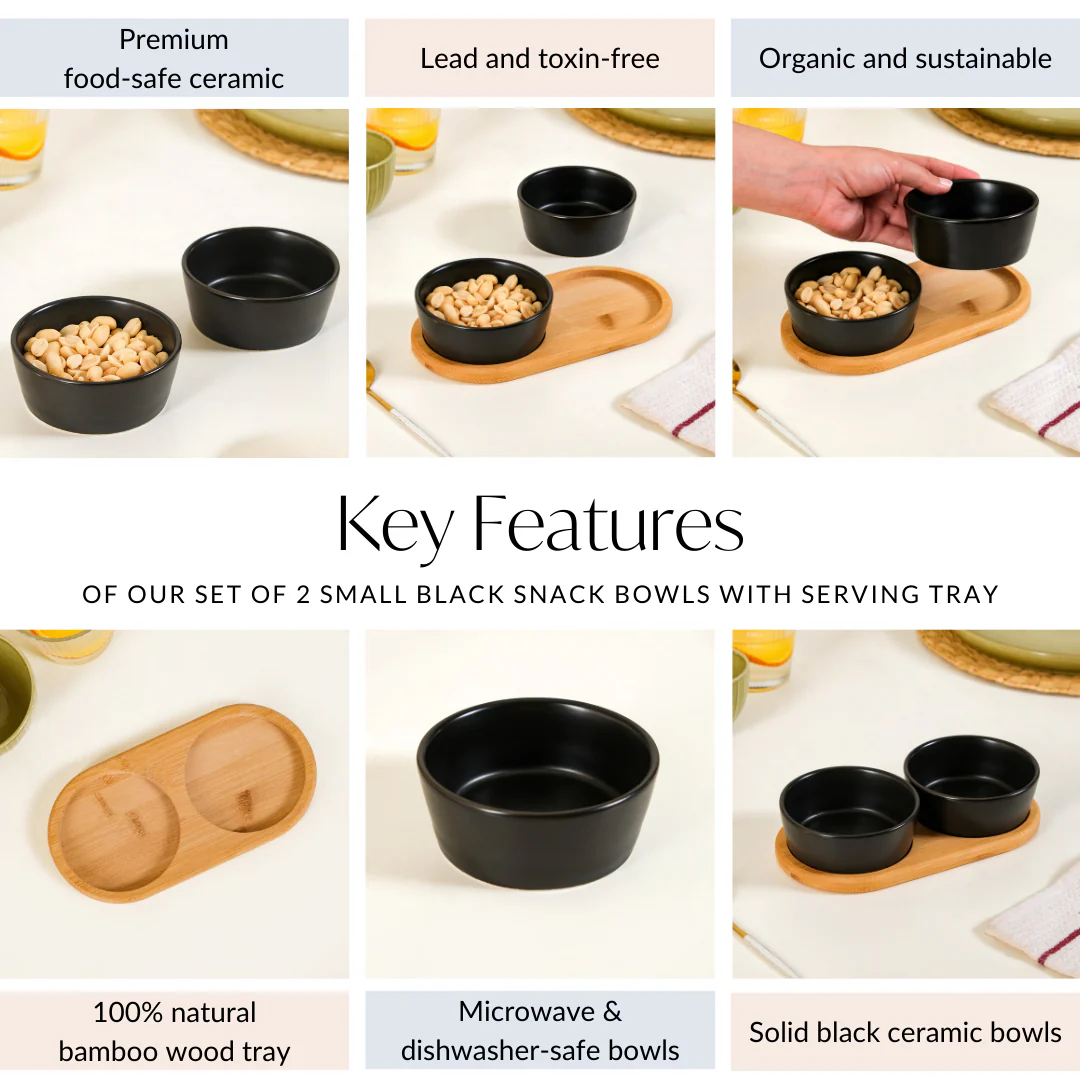 Black Snack Bowls Set Of 2 With Serving Tray 200ml - Image 5