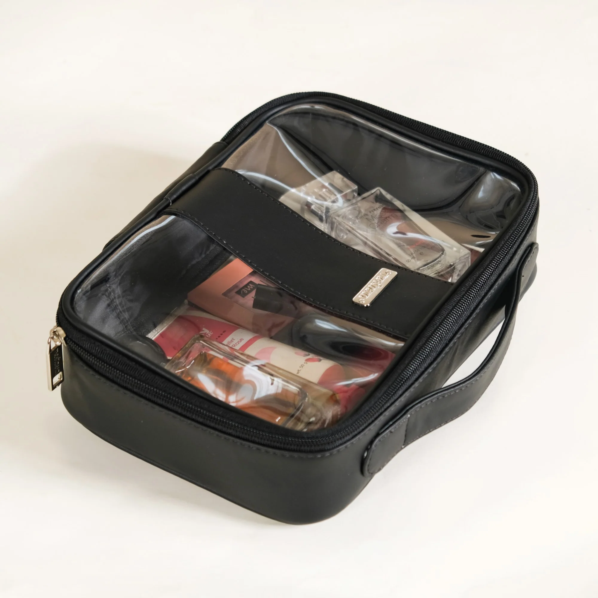 Black Vegan Leather Transparent Travel Kit Set Of 3 - Image 11