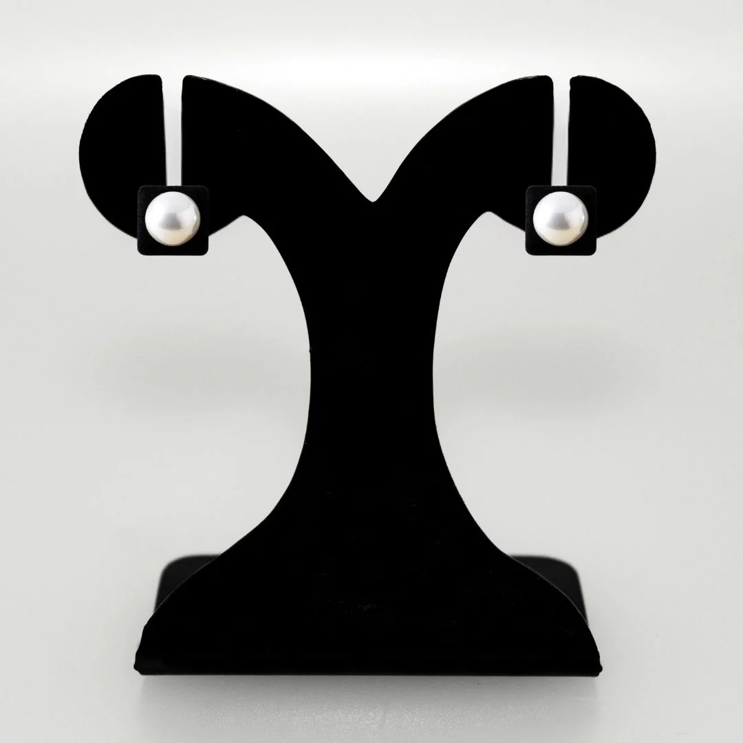 Black Velvet Pearl Square Studs - Image 6