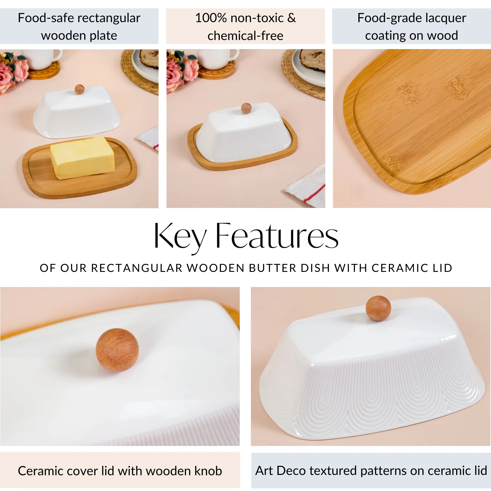 Blanca Rectangular Wooden Butter Dish With Ceramic Lid - Image 5