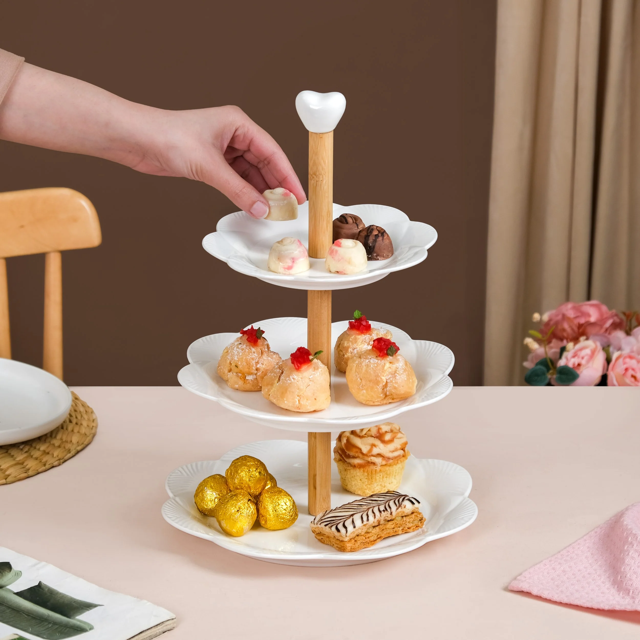 Blanca White Ceramic 3 Tier Cake Stand - Image 3