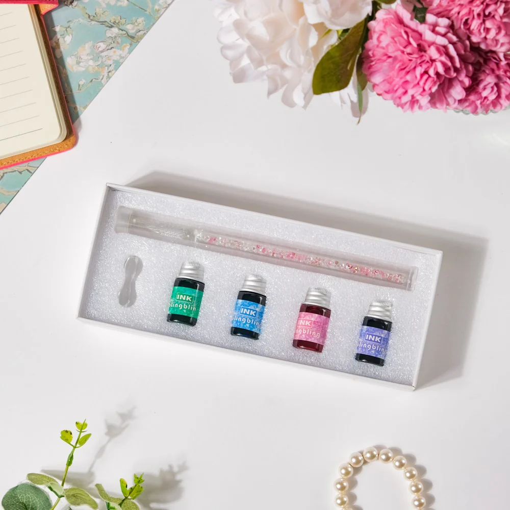 Bling Glass Dip Pen With 4 Ink Bottles - Image 2