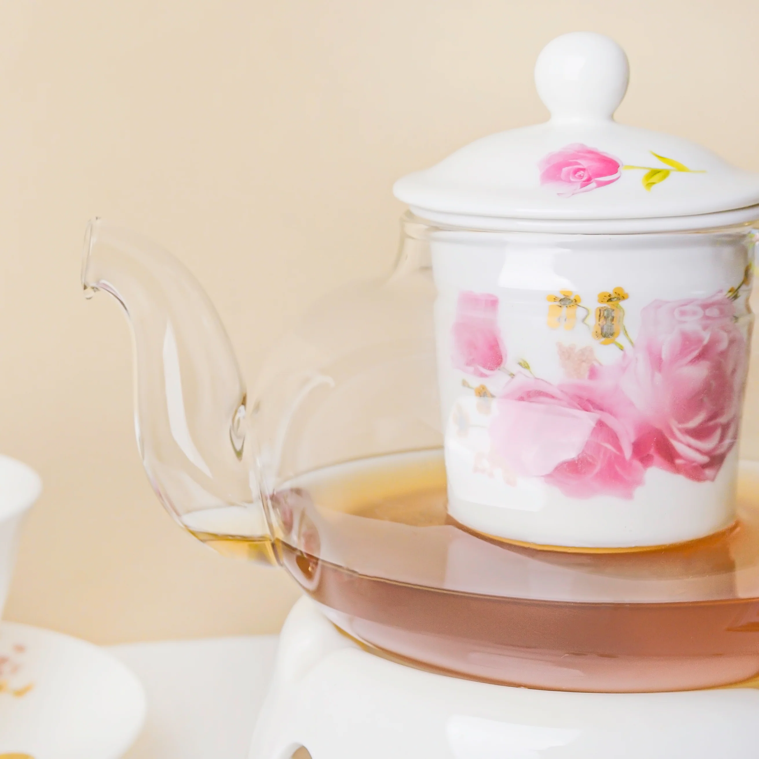 Cherry Rose Glass Teapot With Warmer Base 700 ml - Image 7