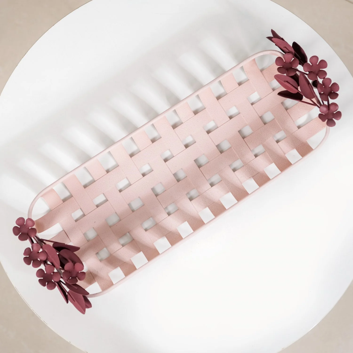 Bloom Pink Metal Decorative Tray 14x6 Inch - Image 3
