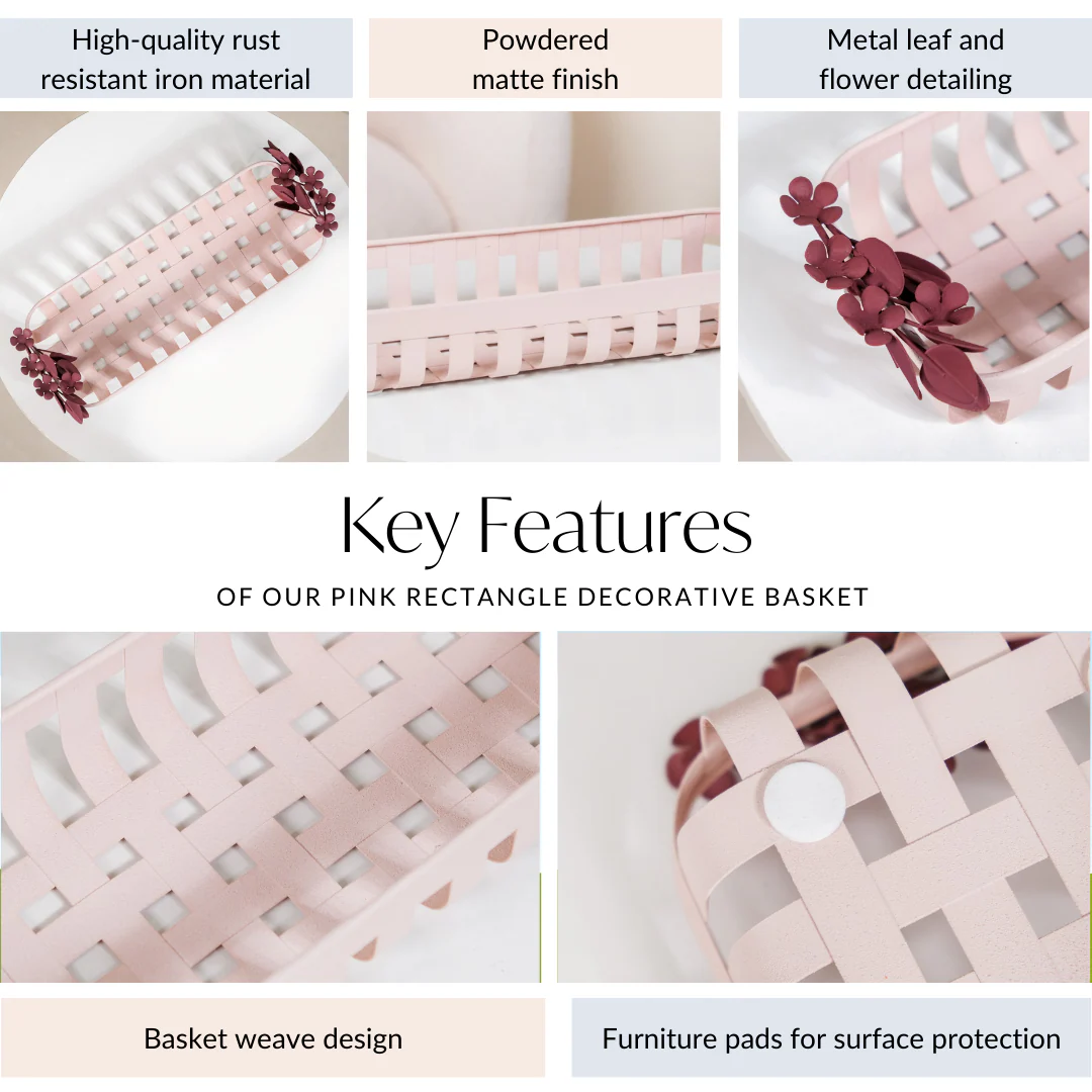 Bloom Pink Metal Decorative Tray 14x6 Inch - Image 5