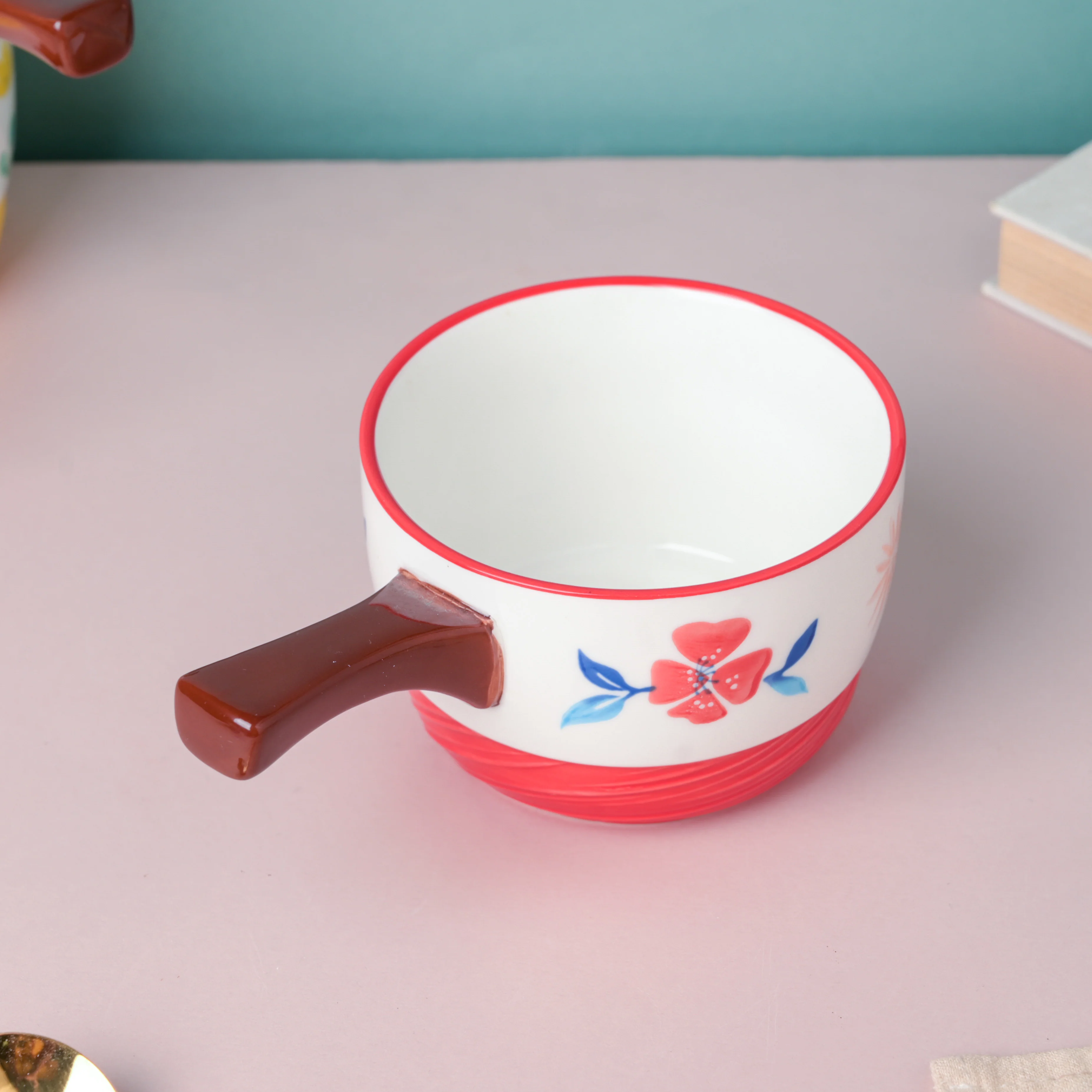 Bloom Red Ceramic Pot With Handle - Image 2