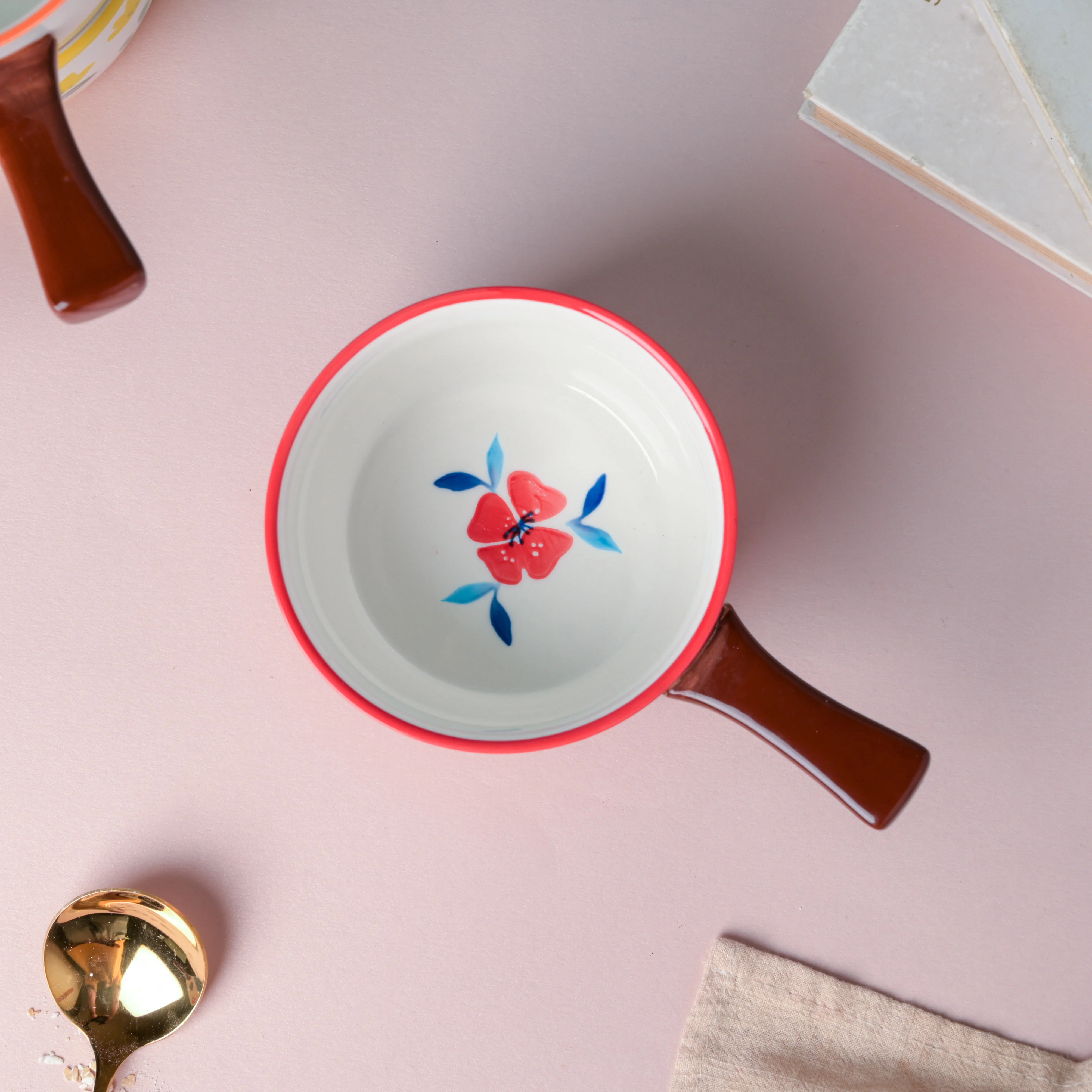 Bloom Red Ceramic Pot With Handle - Image 3