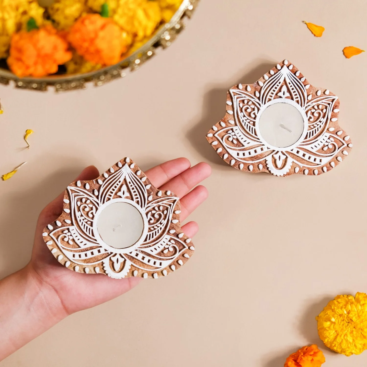 Blooming Lotus Tea Light Candle Holder Set Of 2 - Image 3