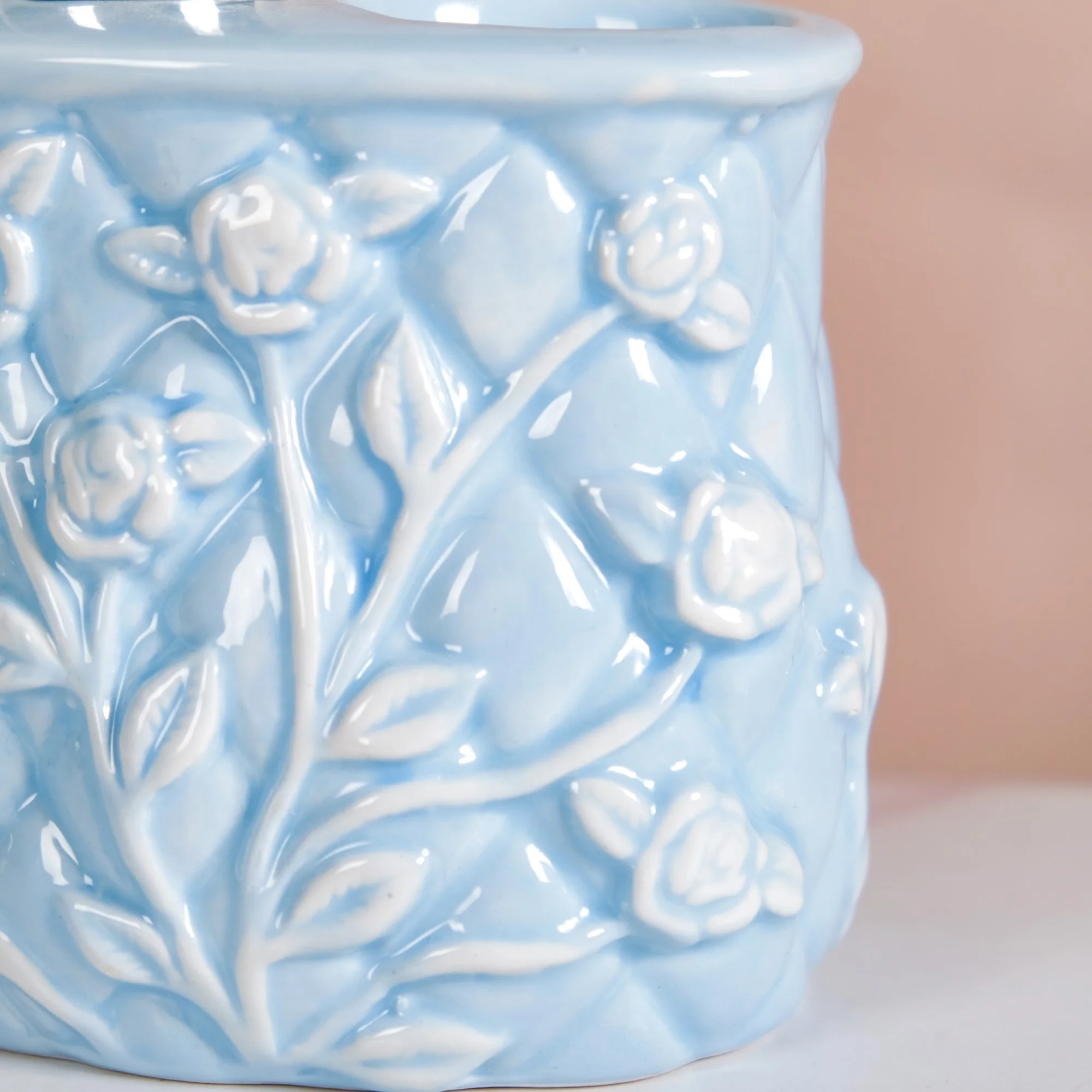 Blue 2 In 1 Ceramic Dispenser With Toothbrush Holder - Image 7