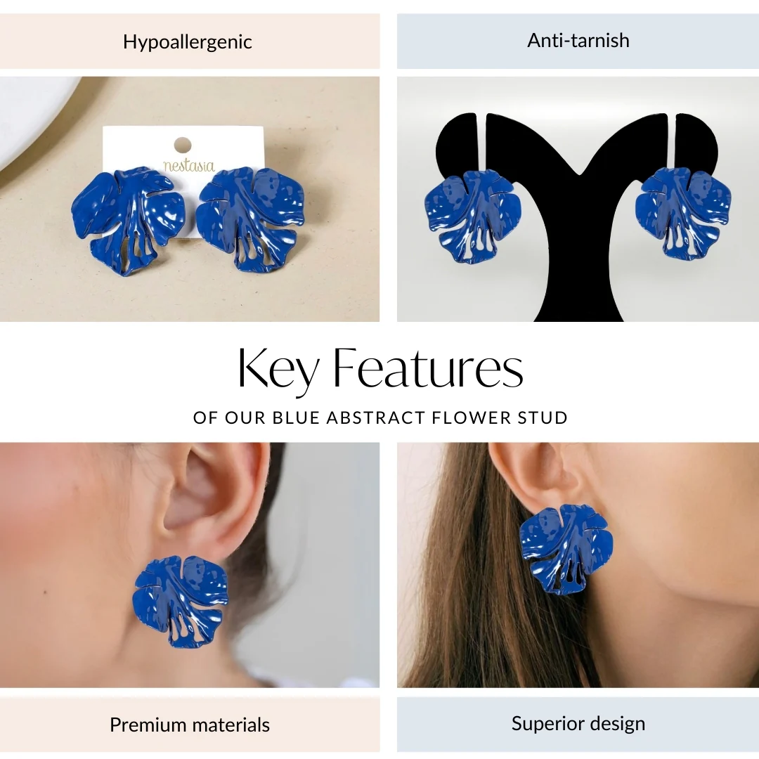 Blue Abstract Foliage Studs - Image 4