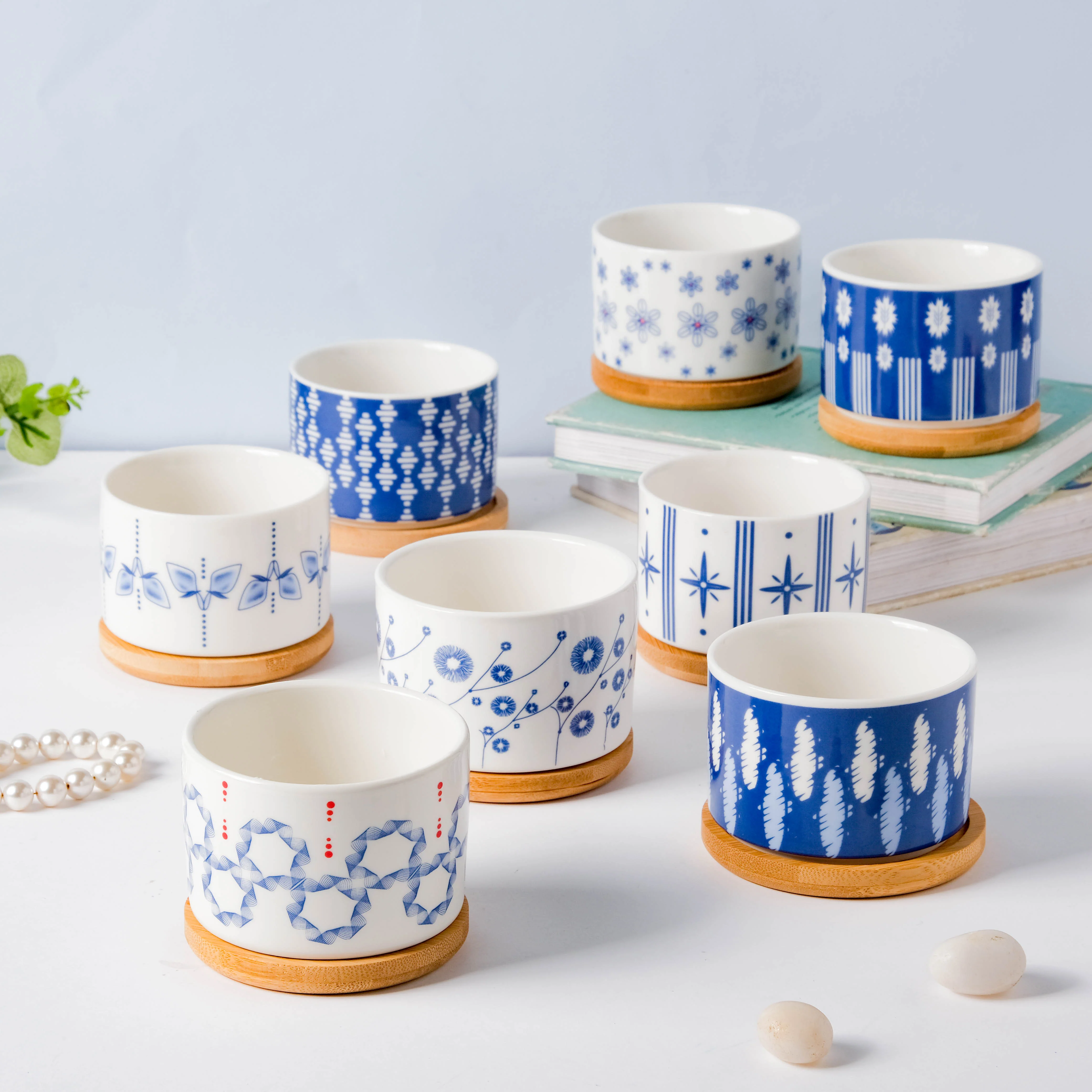 Blue Abstract Japanese Planter And Wooden Coaster - Image 10