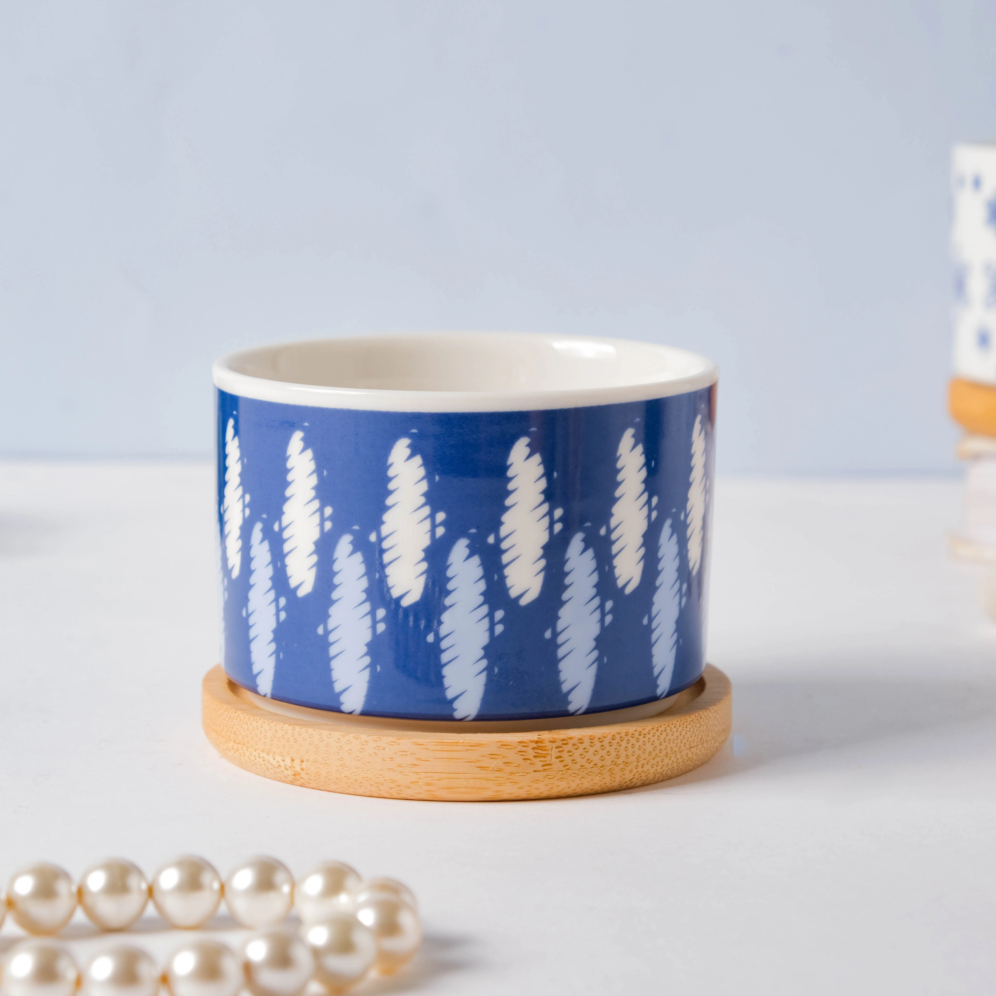Blue Abstract Japanese Planter And Wooden Coaster - Image 8