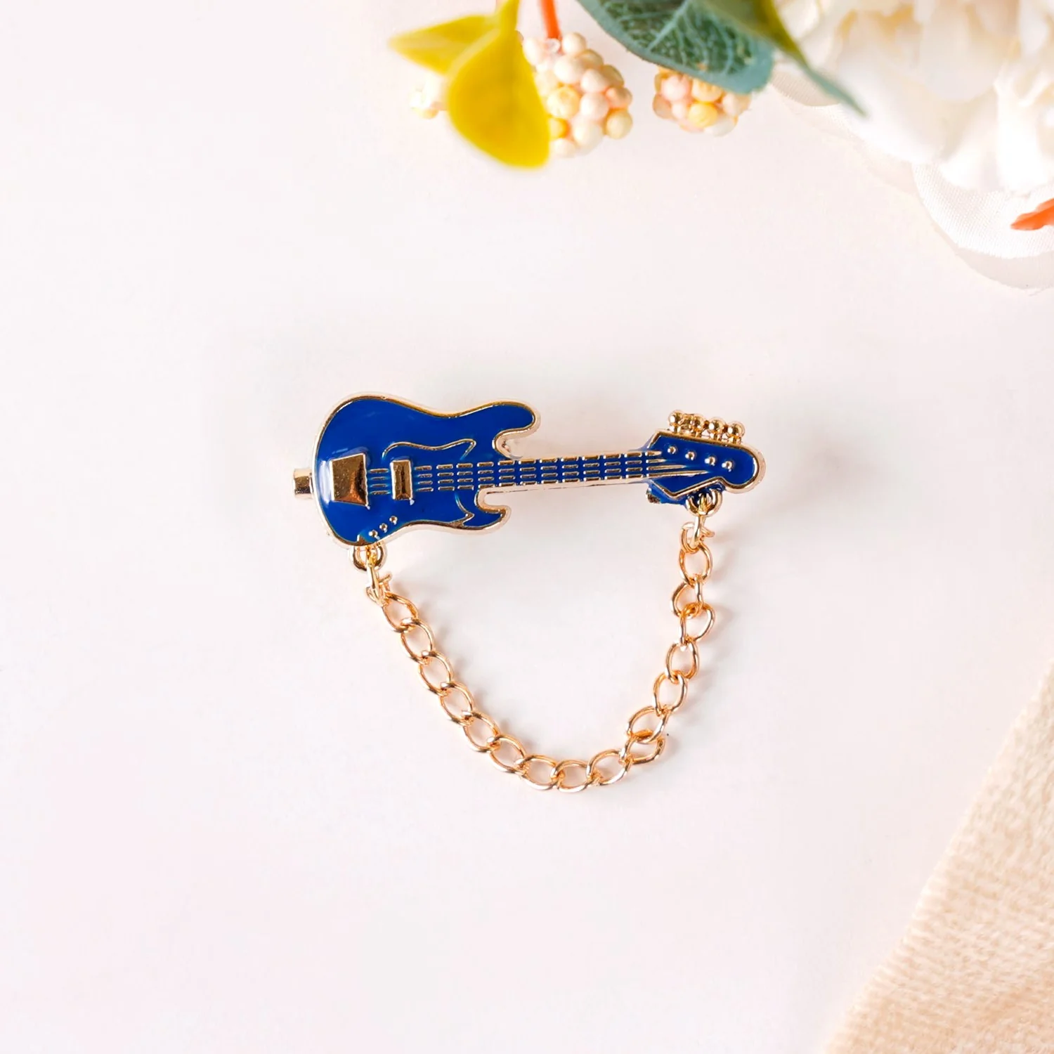 Blue And Gold Guitar Brooch - Image 2