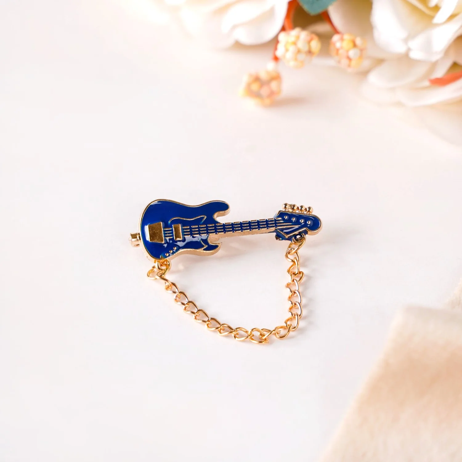 Blue And Gold Guitar Brooch - Image 7