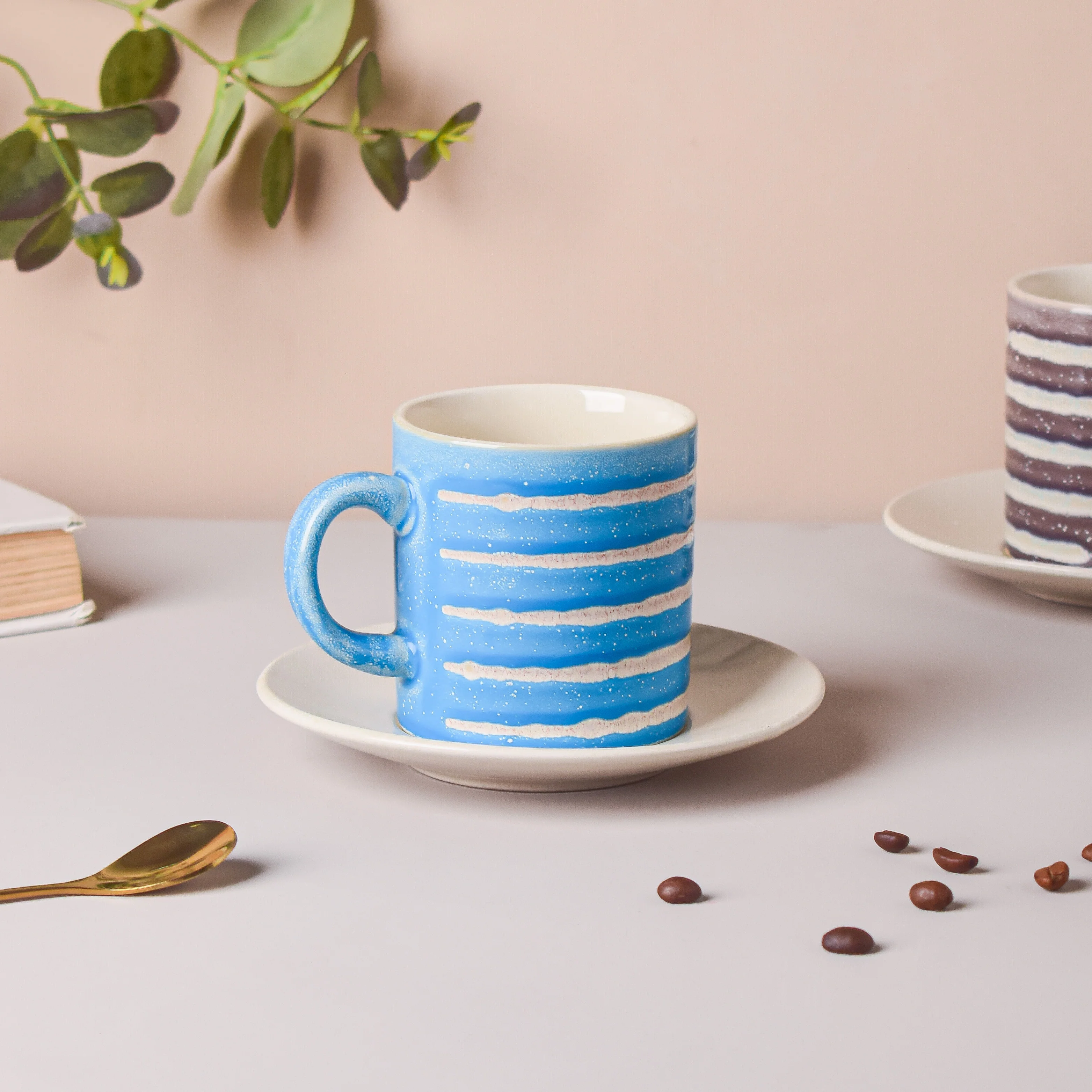 Blue And White Textured Cup Set 150 ml - Image 2