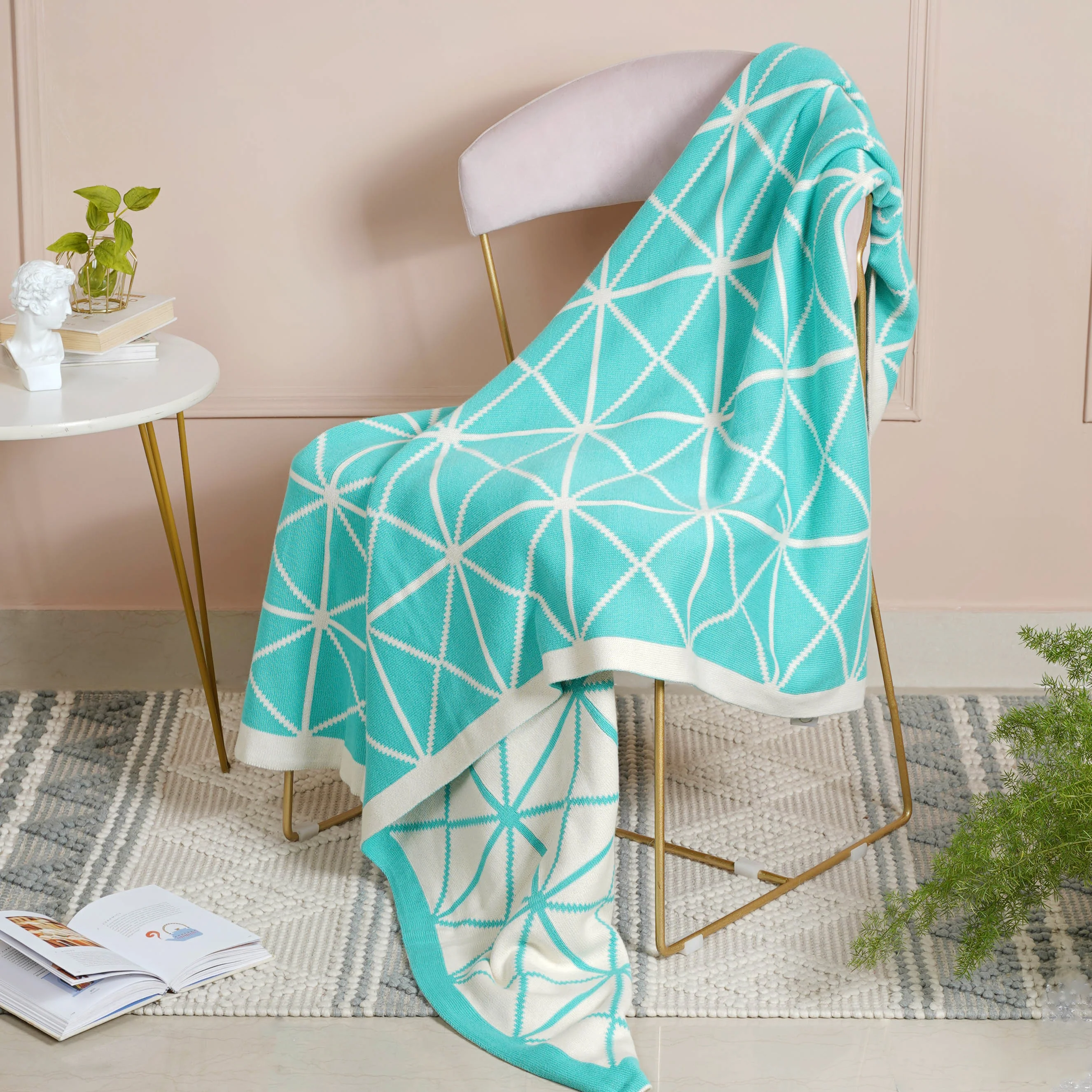 Blue and White Throw