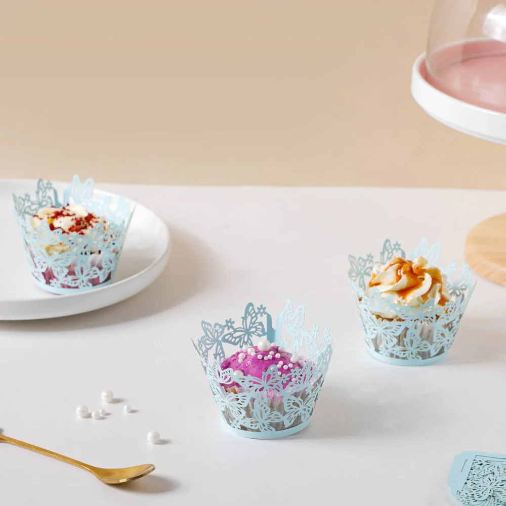 Blue Butterfly Lace Cupcake Wrapper Set of 20 - Image 4