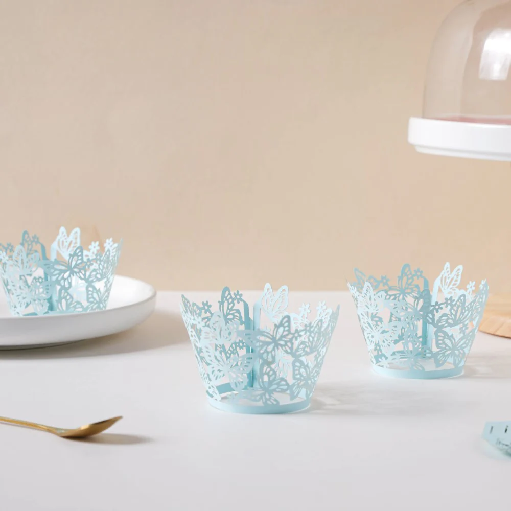 Blue Butterfly Lace Cupcake Wrapper Set of 20 - Image 5