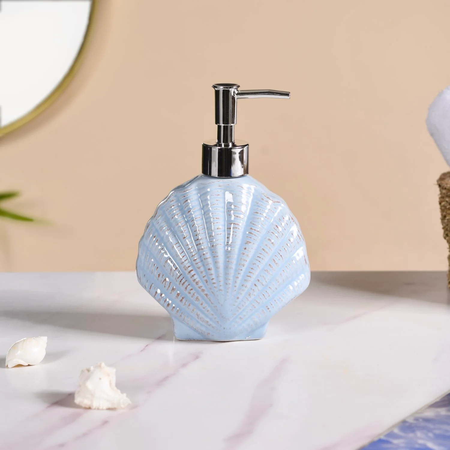 Blue Ceramic Seashell Liquid Dispenser - Image 3