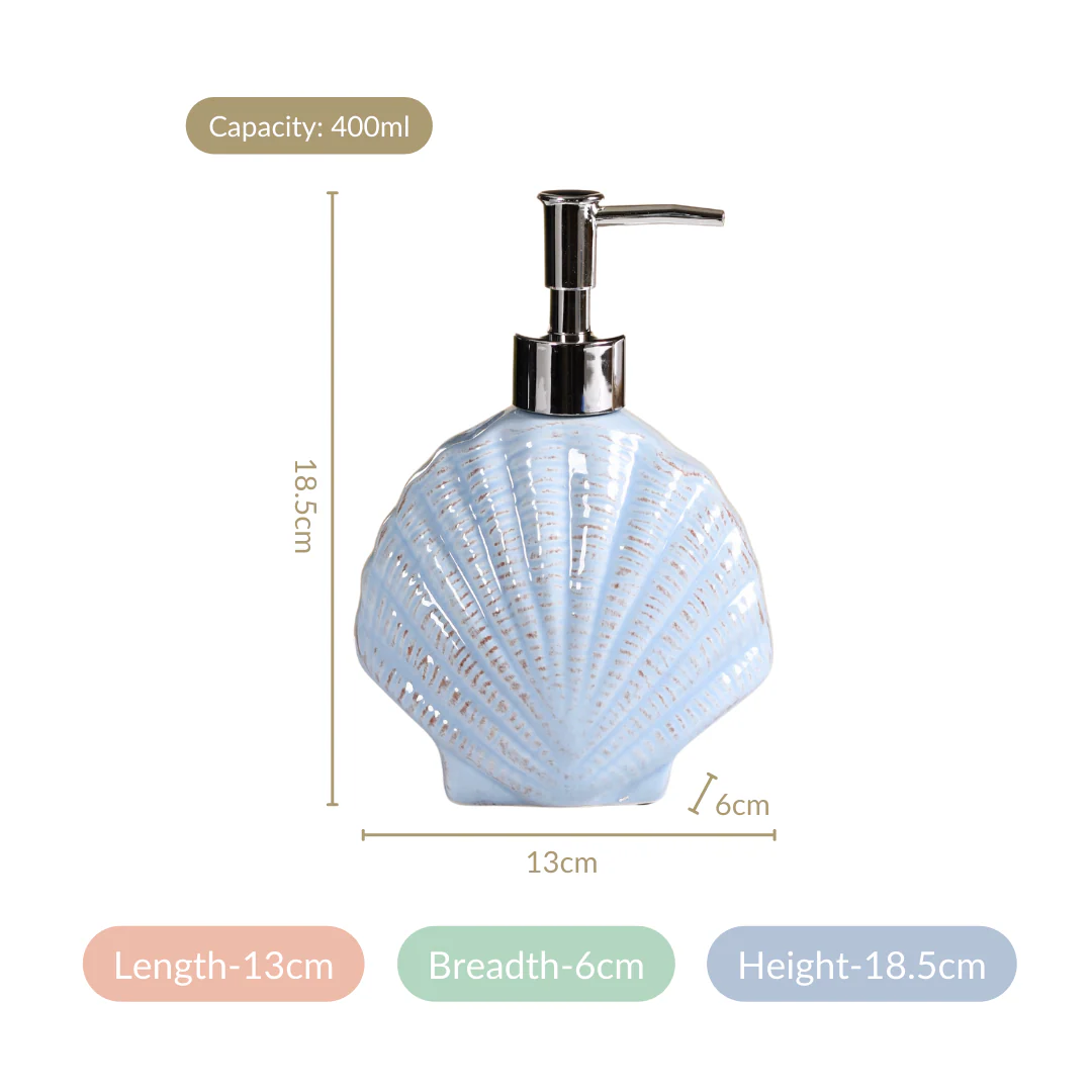Blue Ceramic Seashell Liquid Dispenser - Image 5
