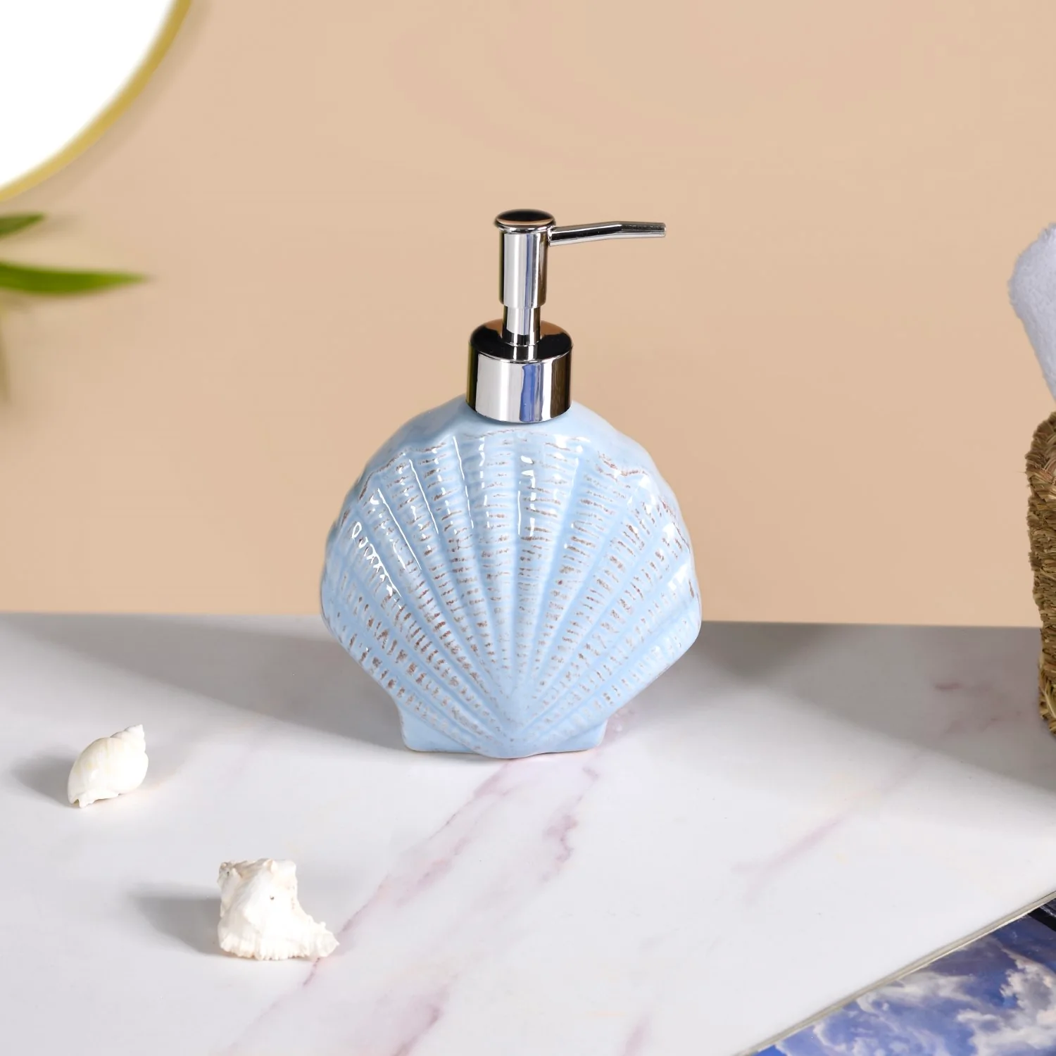 Blue Ceramic Seashell Liquid Dispenser - Image 6