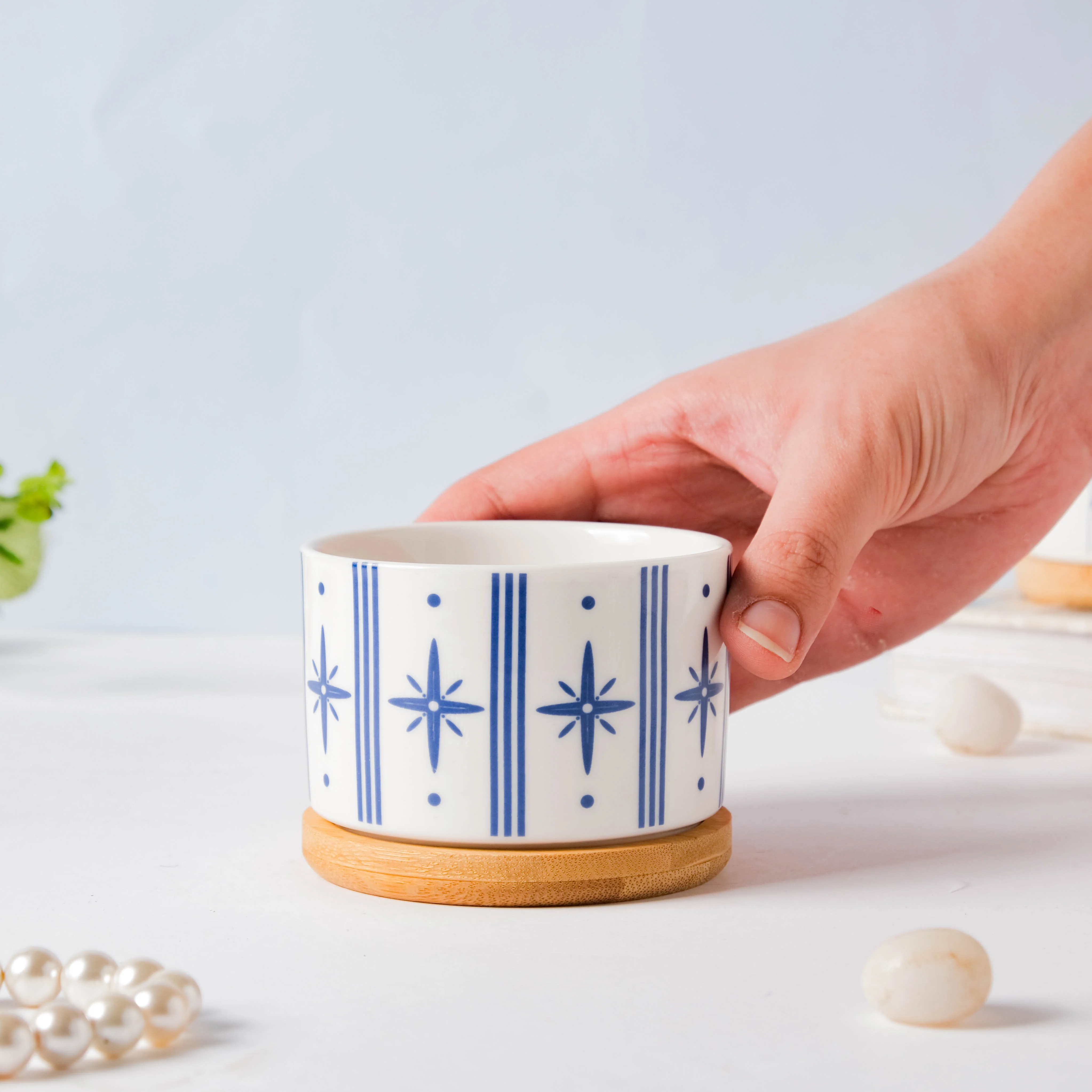 Blue Charm Japanese Planter And Wooden Coaster - Image 3