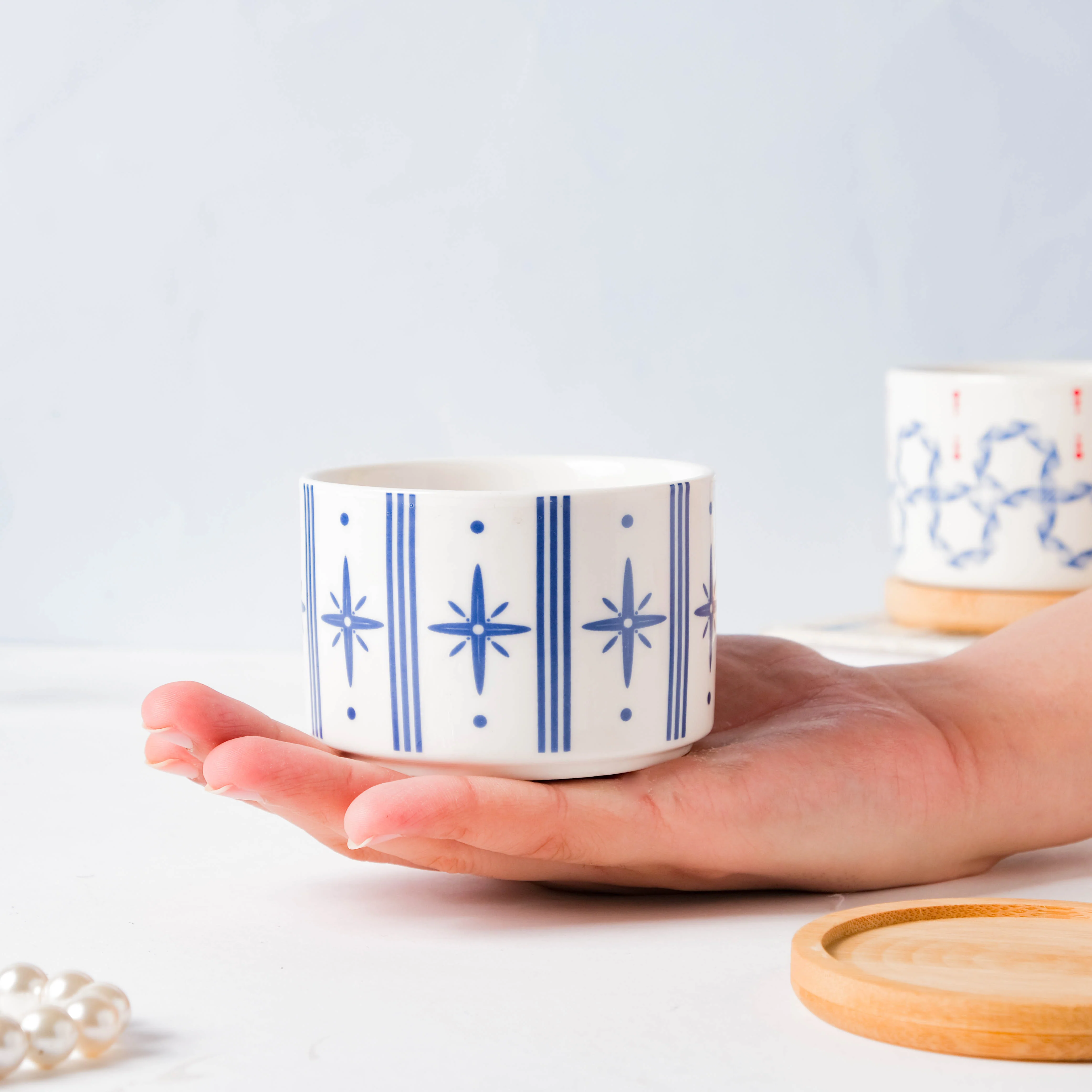 Blue Charm Japanese Planter And Wooden Coaster - Image 6