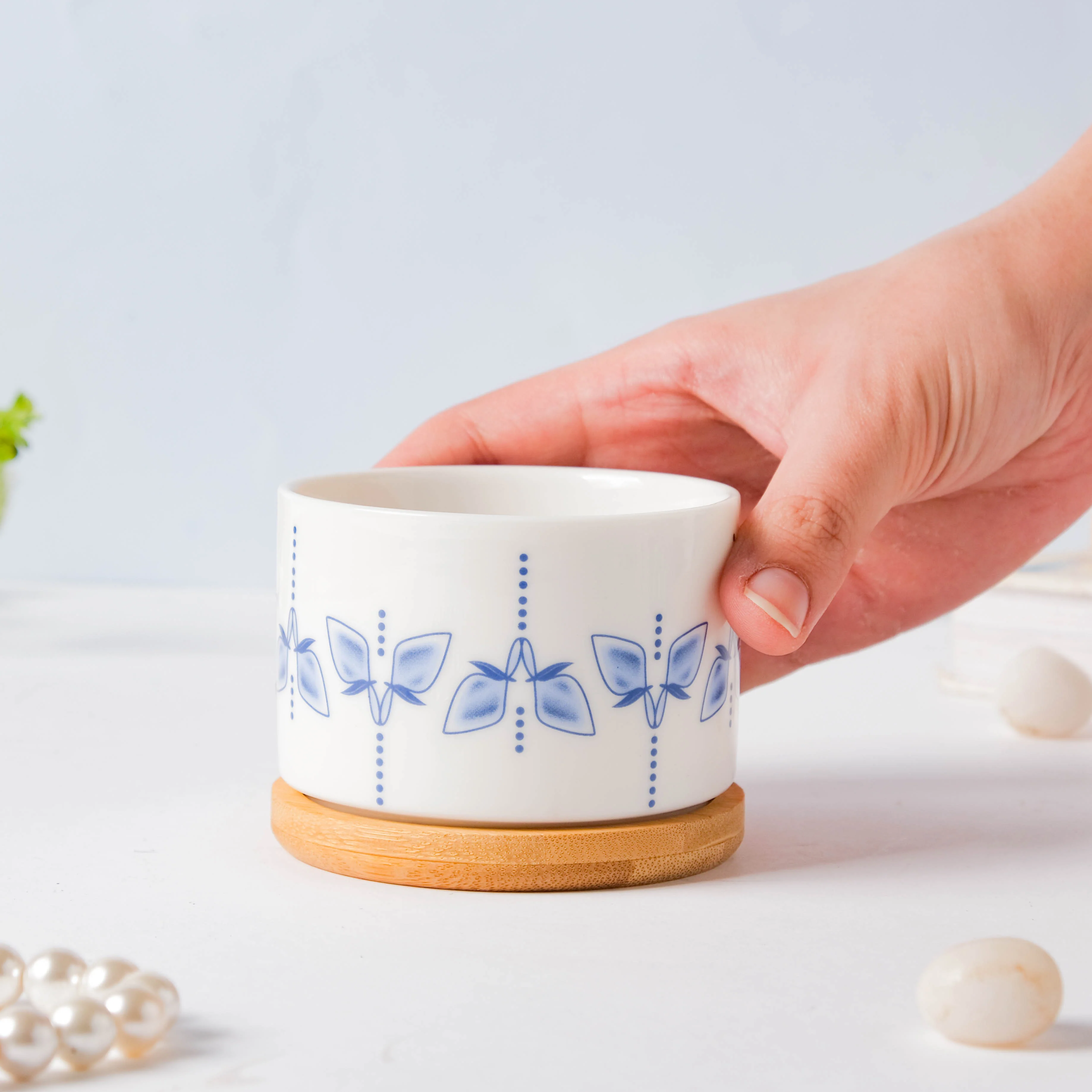 Blue Dragonfly Japanese Planter With Wooden Coaster - Image 5