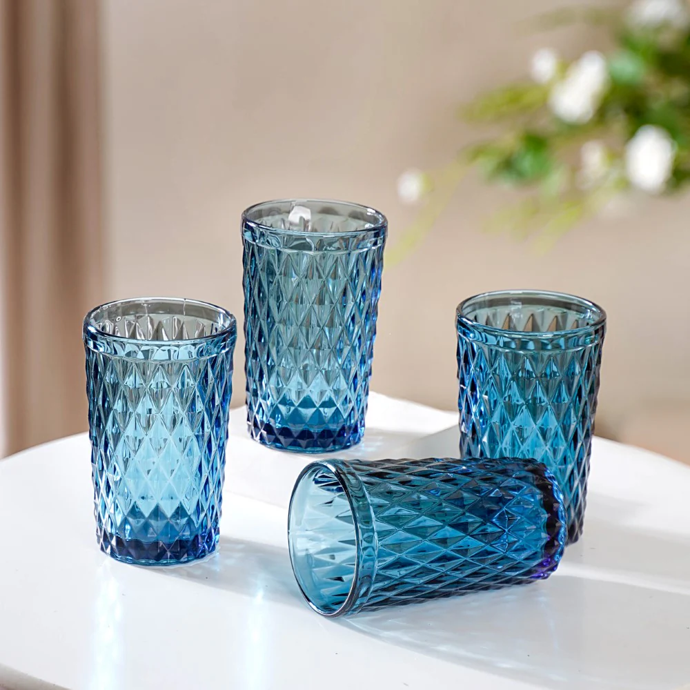 Blue Embossed Drinkware Set of 4 - Image 2