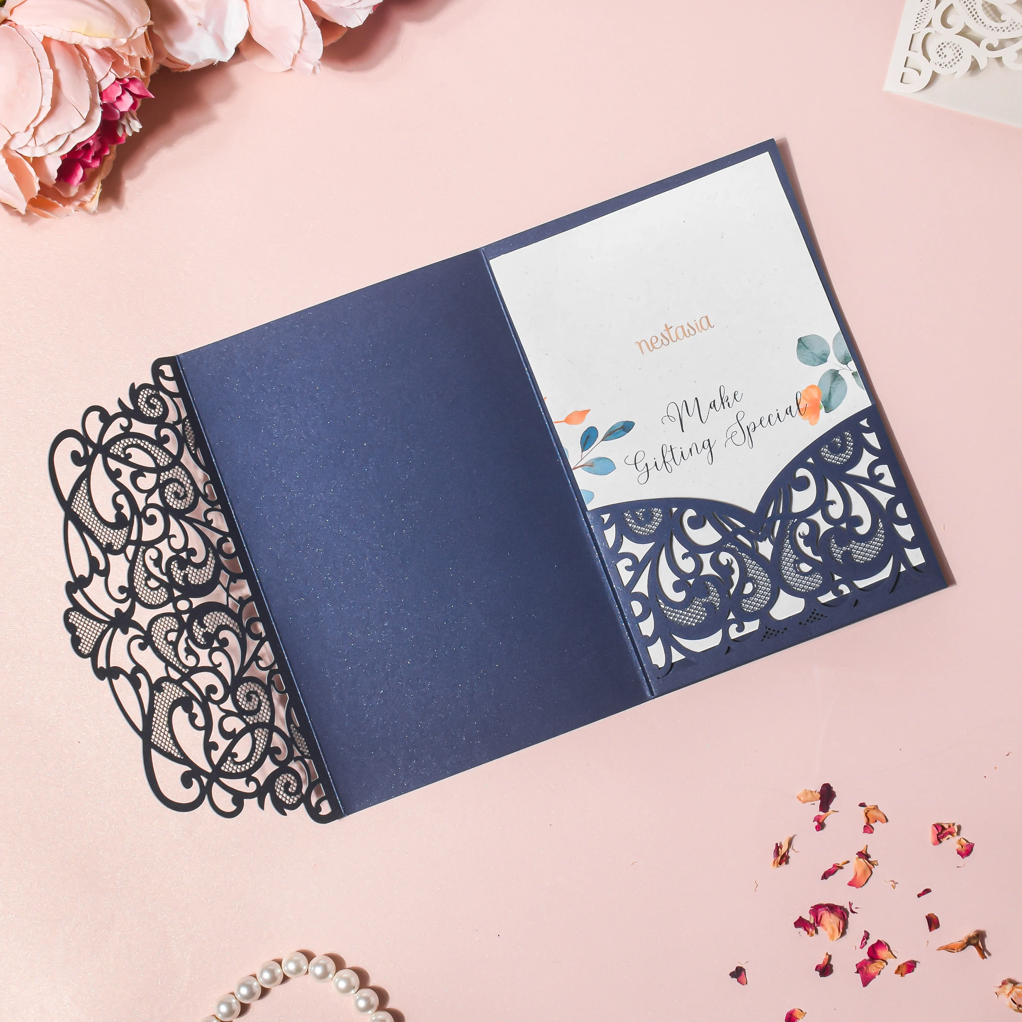 Blue Filigree Invitation Envelope Set of 10 - Image 3