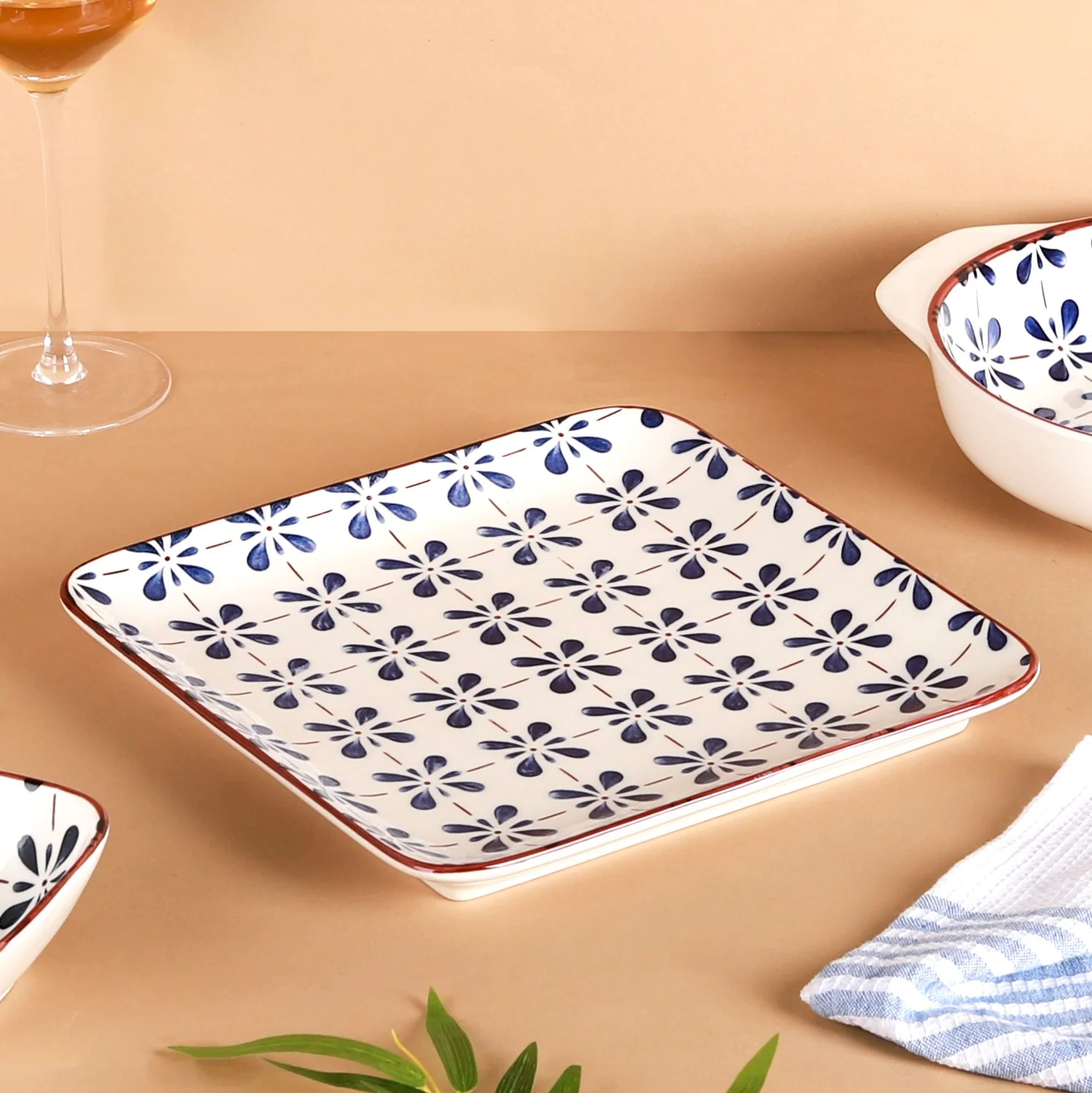 Blue Flower Ceramic 22 Piece Dinner Set For 6 - Image 14