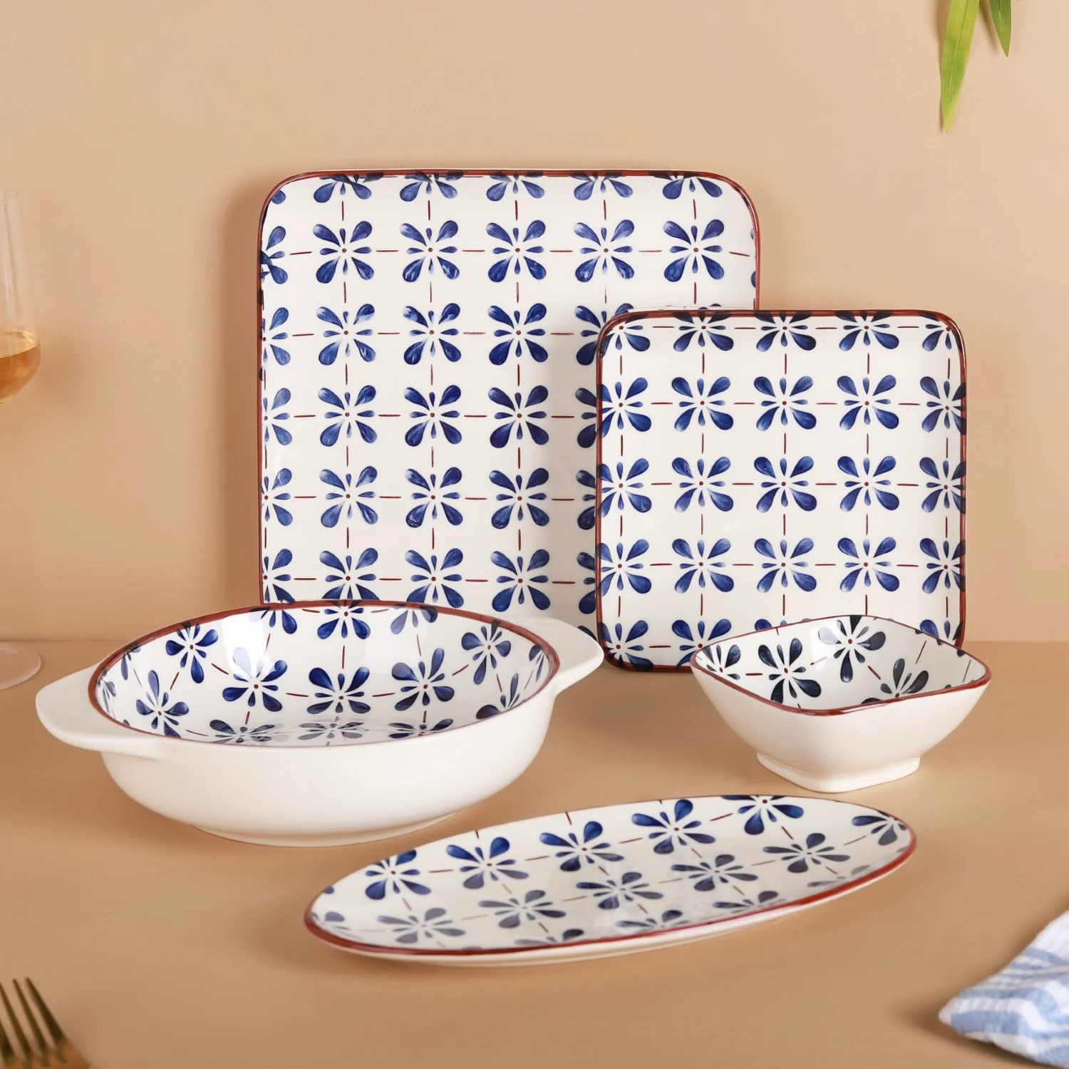 Blue Flower Ceramic 22 Piece Dinner Set For 6 - Image 3