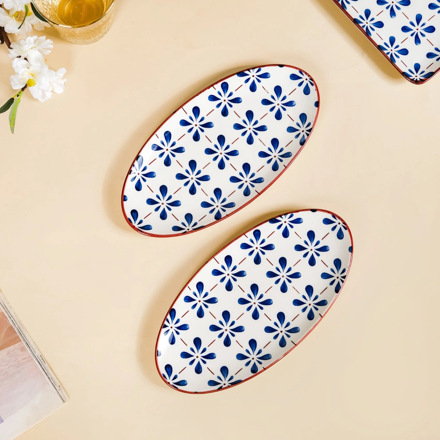Blue Flower Oval Serving Platters Set Of 2 9 Inch - Image 10