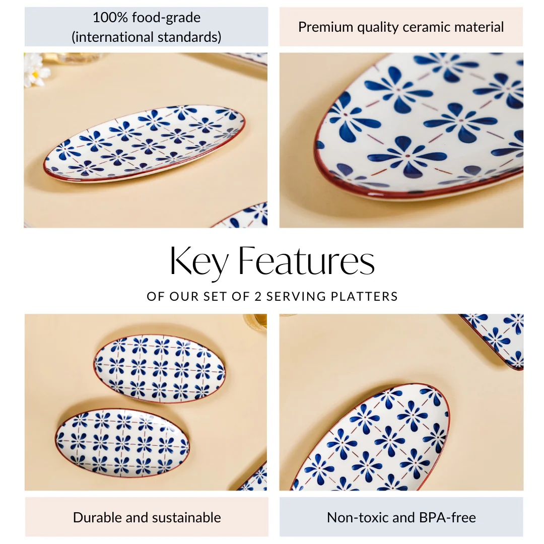 Blue Flower Oval Serving Platters Set Of 2 9 Inch - Image 4
