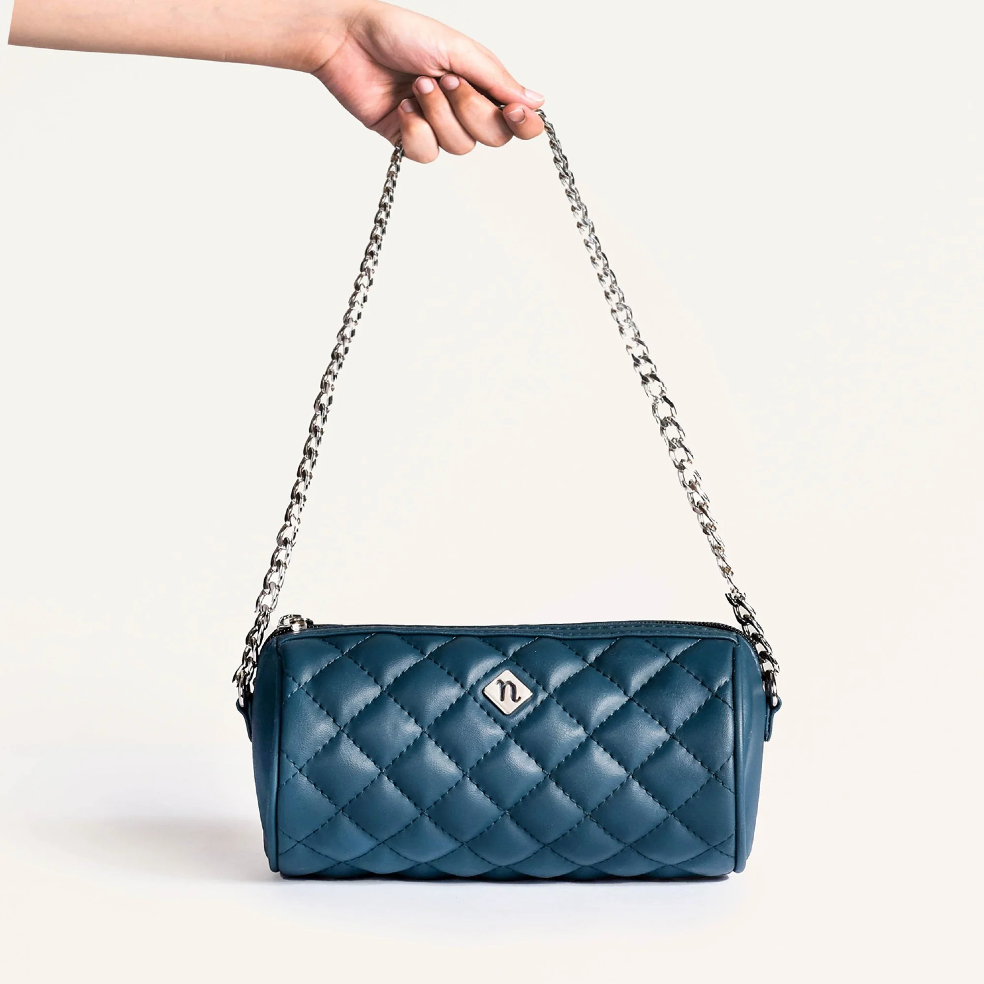 Blue Mini Barrel Bag With Chain Strap - Image 3