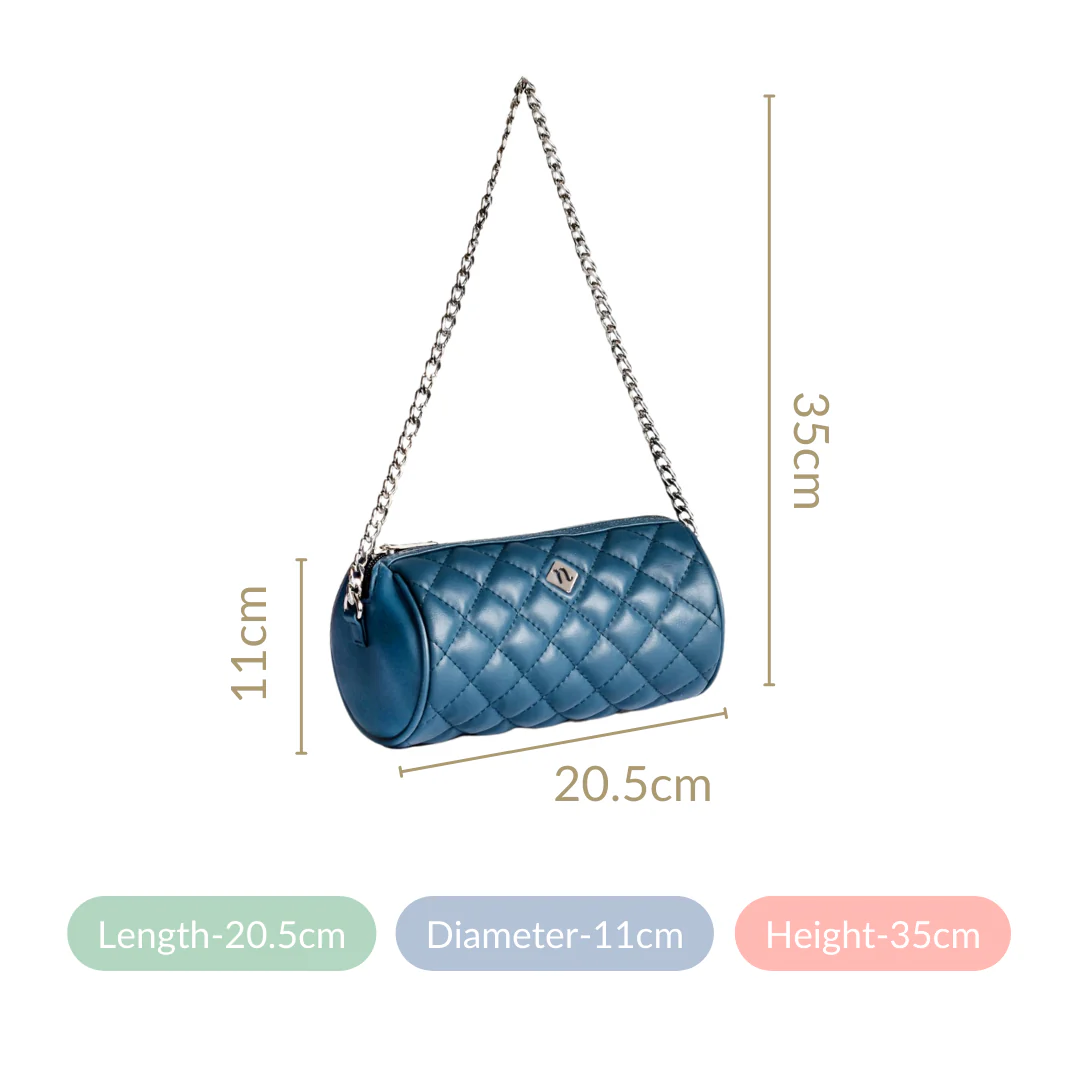Blue Mini Barrel Bag With Chain Strap - Image 7