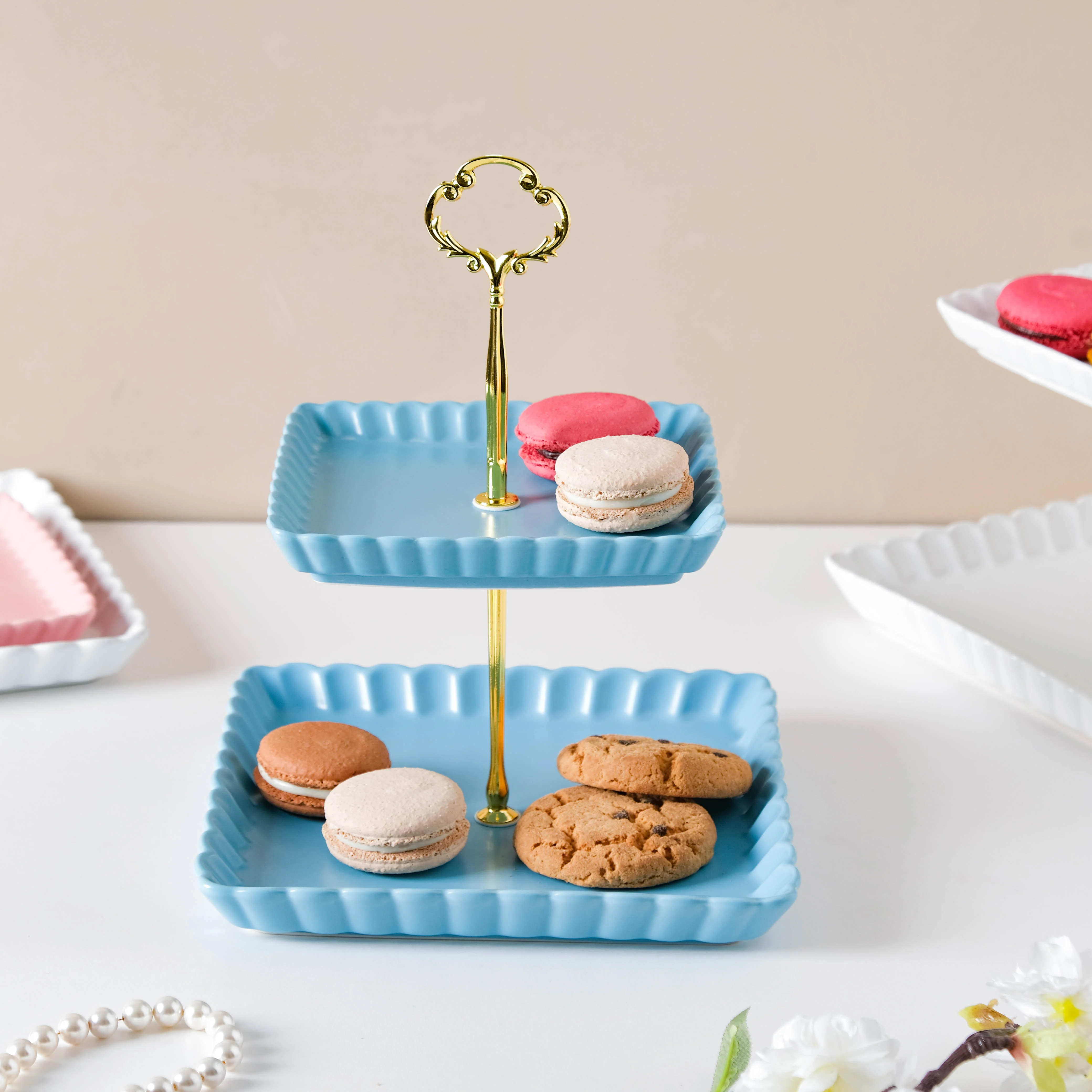 Blue Muffin Square 2-tier Cupcake Stand - Image 4