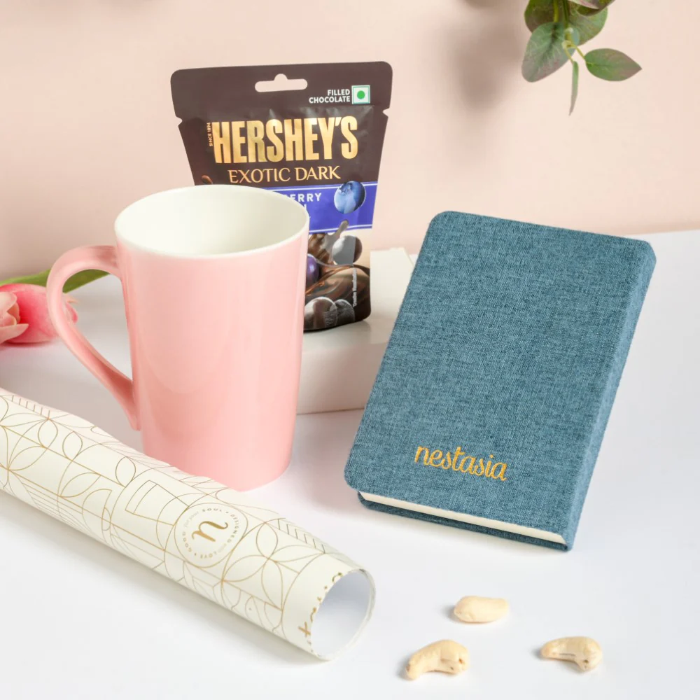 Blue Notebook and Pink Mug Gift Hamper Set Of 3 - Image 2