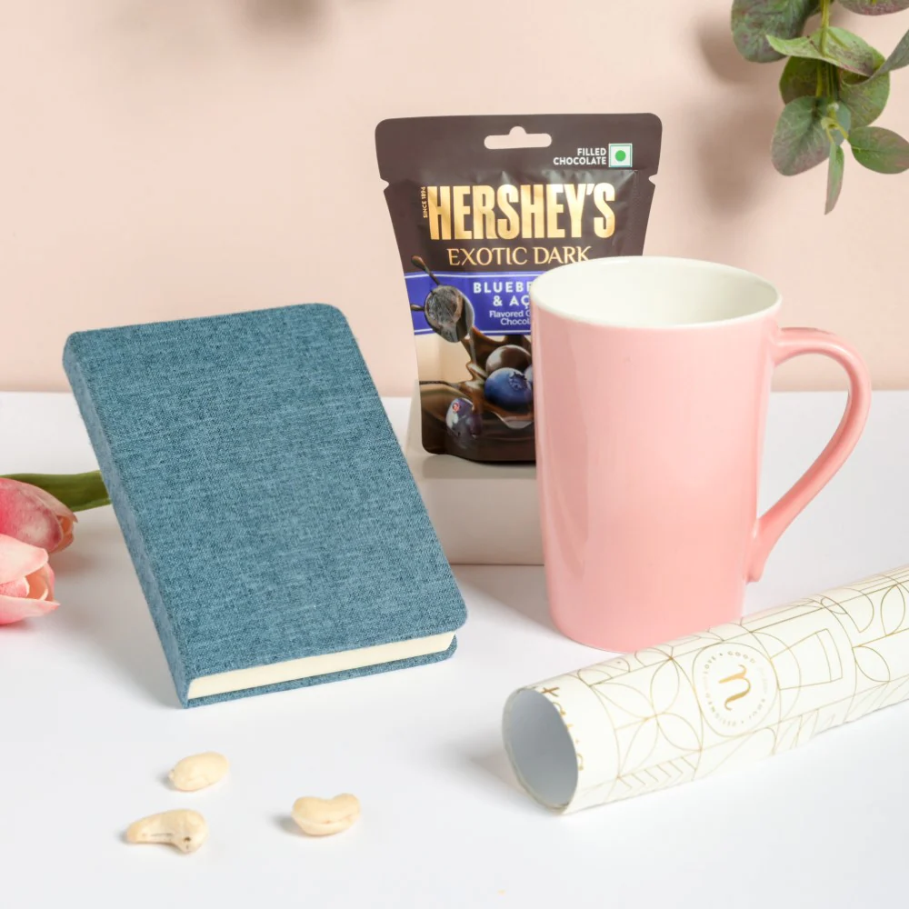 Blue Notebook and Pink Mug Gift Hamper Set Of 3 - Image 5